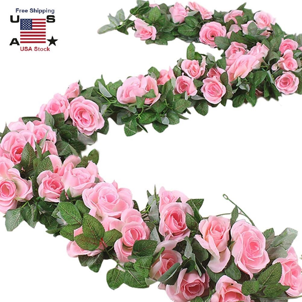 7.5 Ft Garland Wall Artificial Hanging Rose Flower Vine Deep Pink Wedding Decor