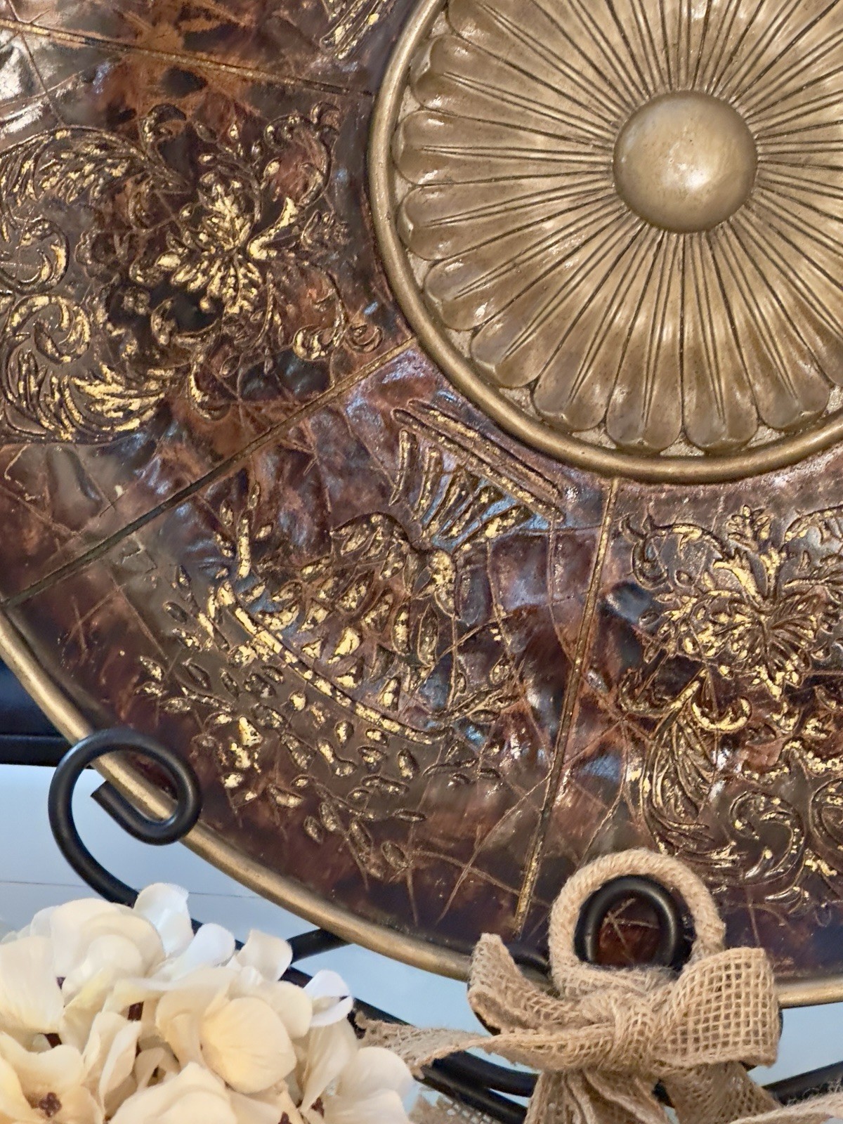 Large Brown/Gold Old World Charm Medallion Embossed Decorative Charger Plate 21″