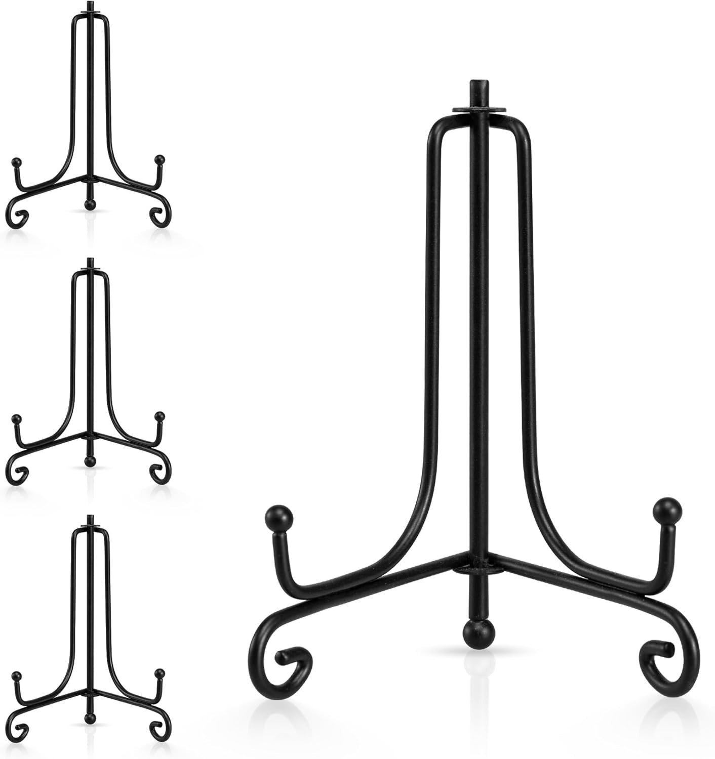 Adjustable Black Iron Plate Display Stands for Pictures and Collectibles 4 Pack