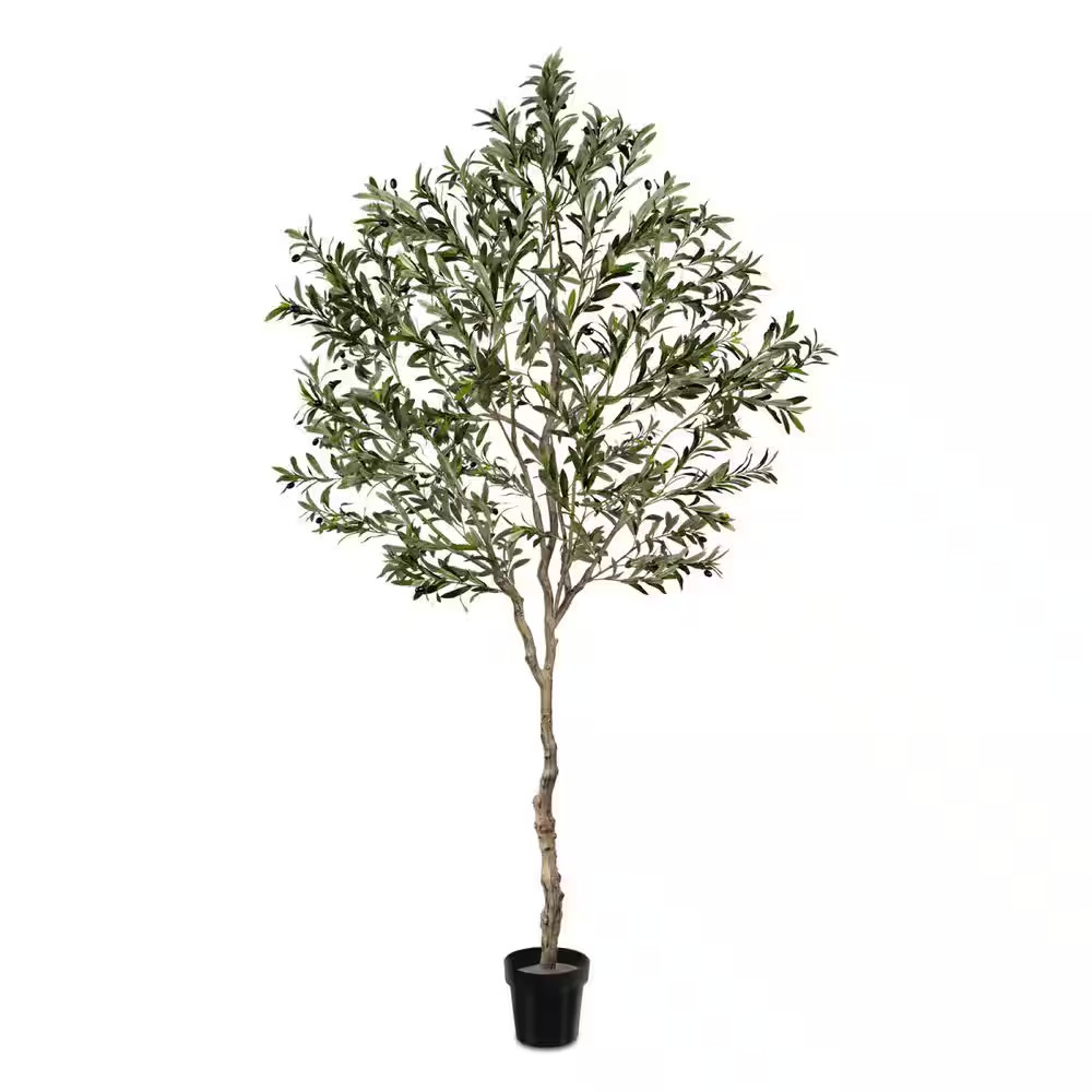 New Year Trees 8 Ft. Artificial Olive Tree 96 In. Fake Plants W/ Black Pot Indoo