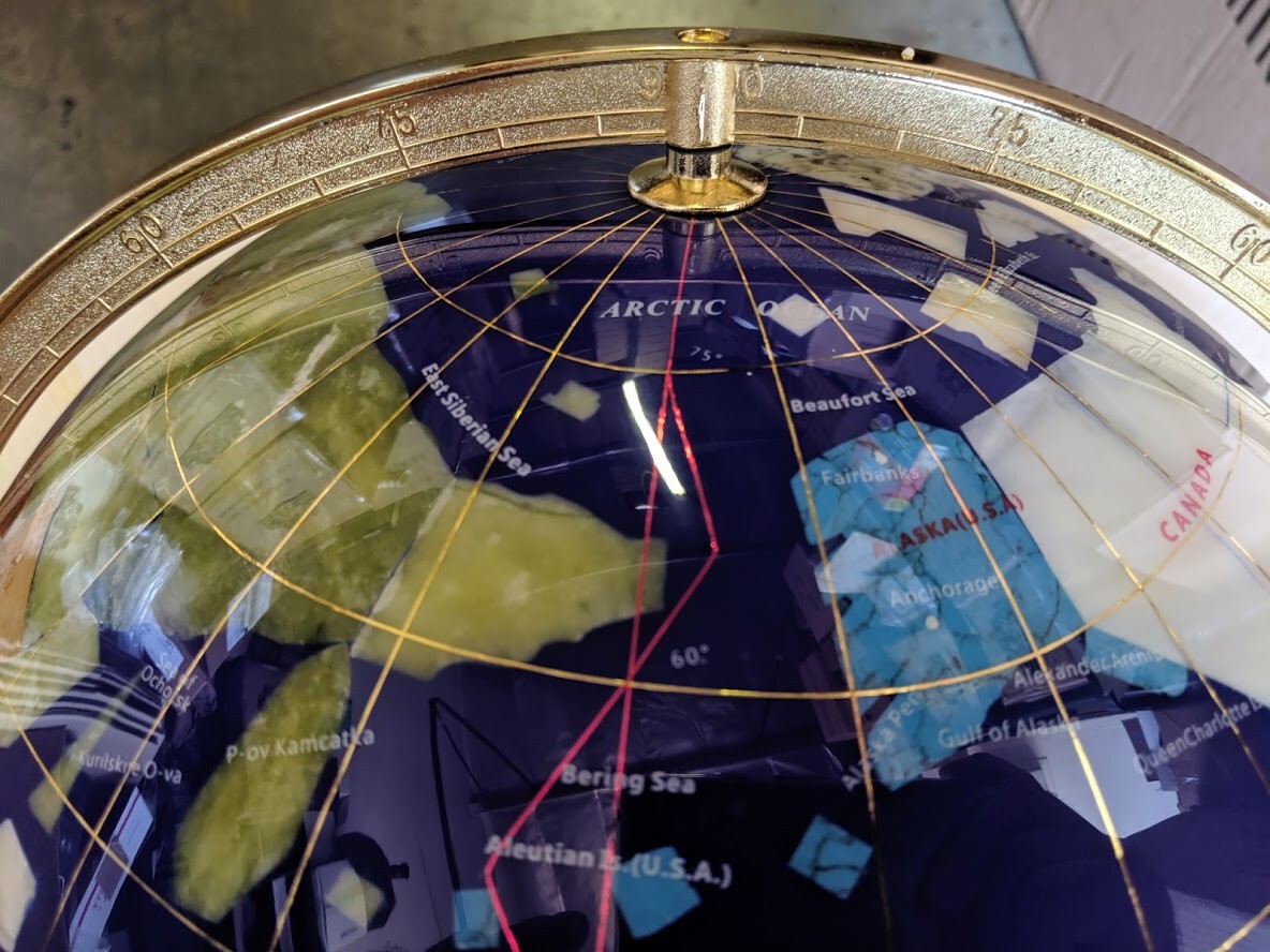 (OPEN BOX) 13″ Tall Blue Ocean Gem Gemstone World MAP globe with Gold Zinc Stand