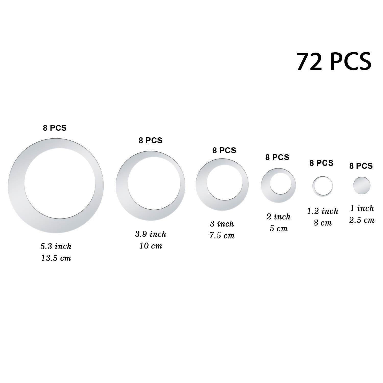 Shappy 72 Pieces Removable Round Circle Wall Sticker Decal Acrylic Mirror Set…