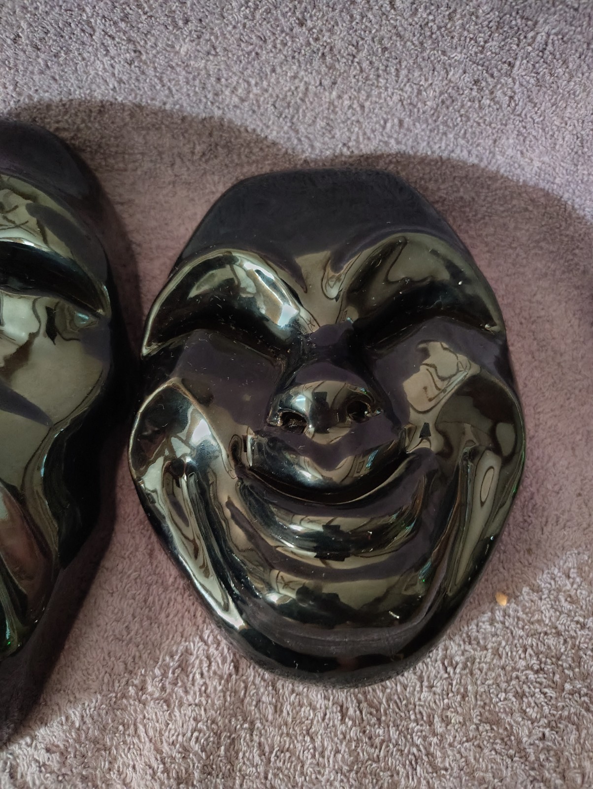 Frankoma Pottery Comedy and Tragedy Glazed Masks Wall Hanging Faces Vintage