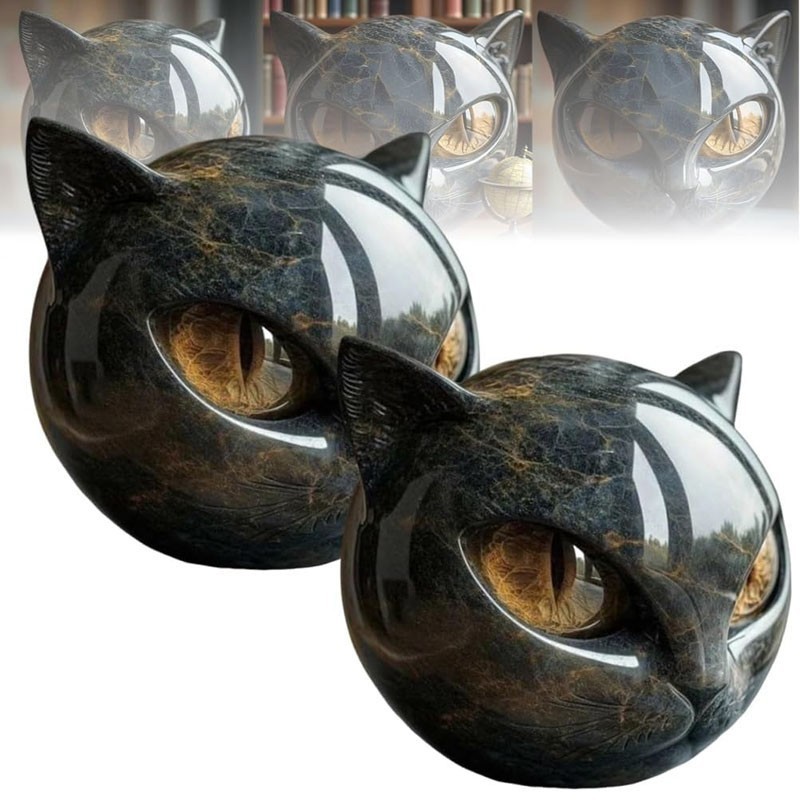 Luxury Black Cat Stone Sculpture Resin Office Desk Ornament Elegant Home Decor