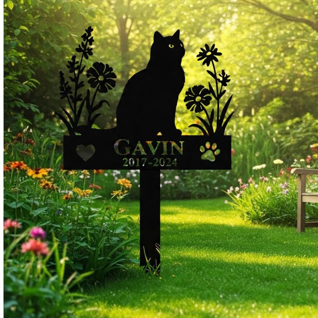 Custom Cat Memorial Garden Sign, Metal Cat Grave Marker Gift