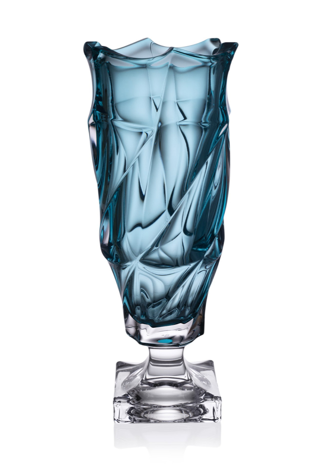 Crystal Glass Footed Vase 15″ Flower Vase Aquamarine Bohemia Crystal Gift