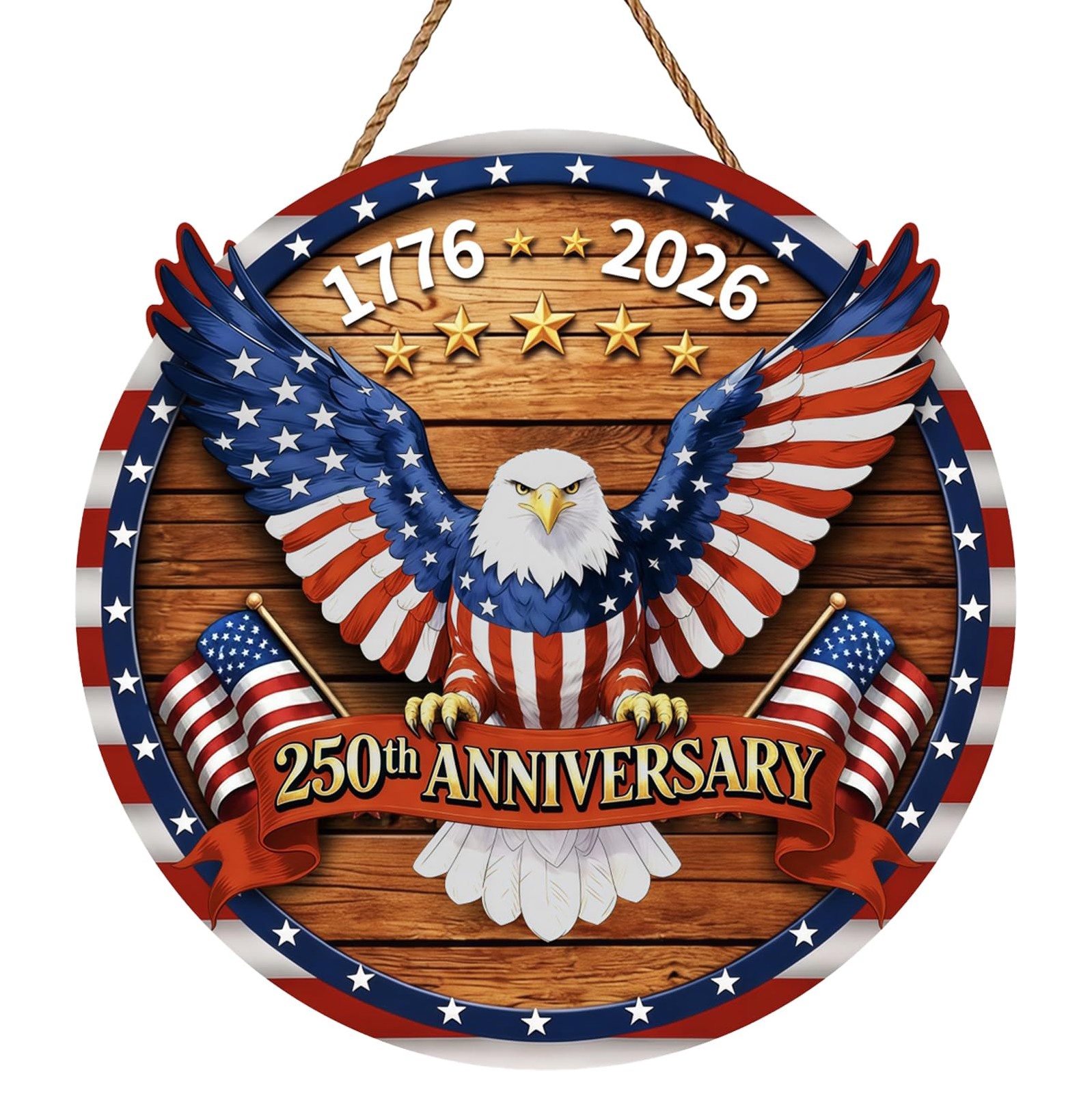 USA 250th Anniversary Decoration, Wooden 4th of July Eagle Door Sign 17762026.