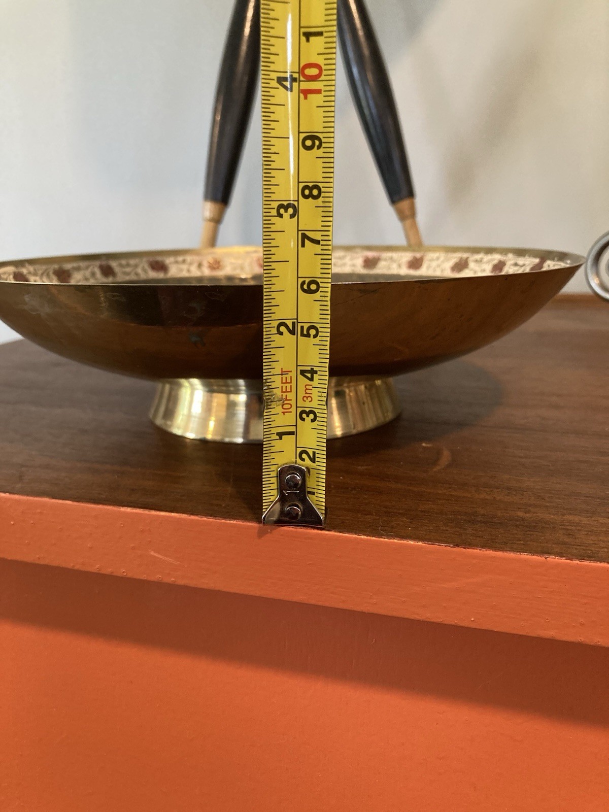 Vintage Brass Enamel Peacock Footed Bowl Made In India 9” Diameter