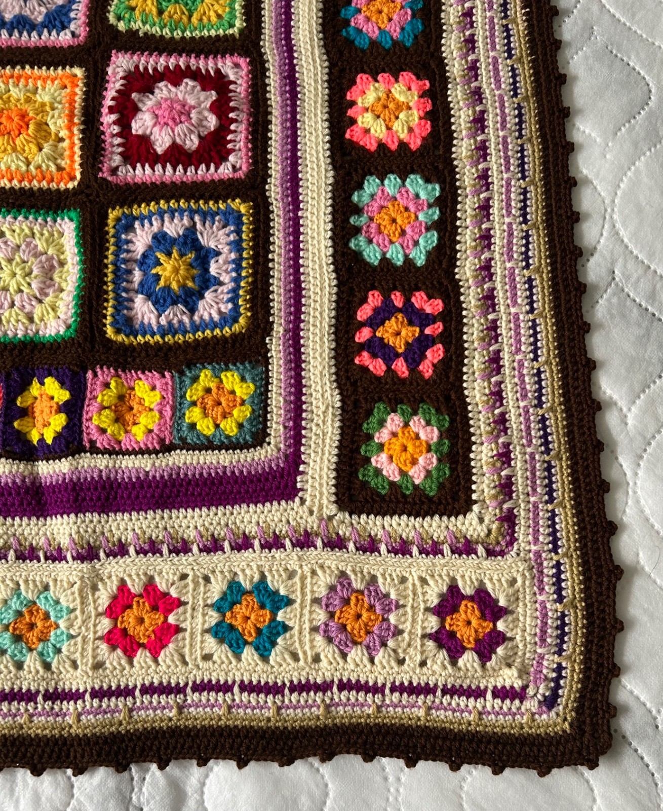 Vintage Granny Square Afghan Colorful Baby Blanket Chair Throw 42”x 31.5”