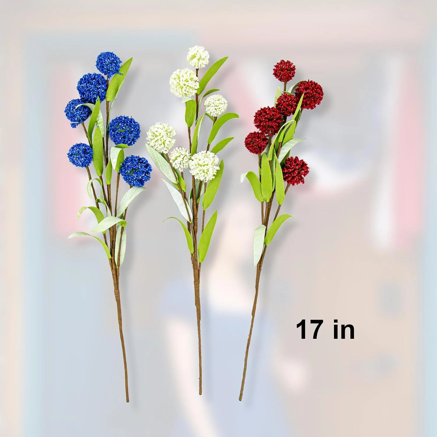 4th of July Decorations 6 Pack Red White Blue Flowers Picks 17 Inch Patriotic Fl