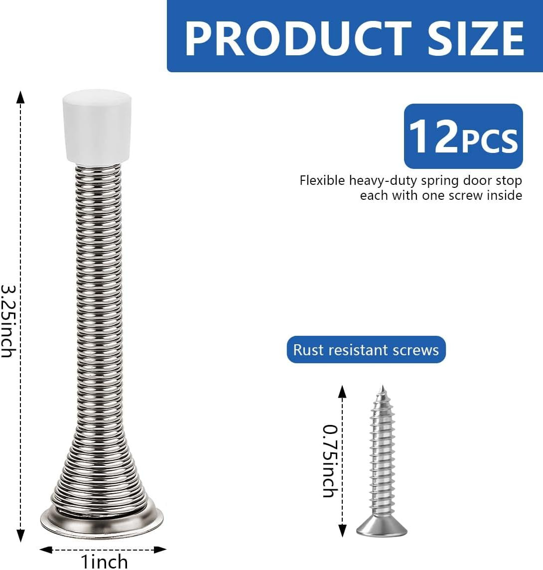 12 Pack Spring Door Stops 3 1/4 Inch Flexible Heavy Duty Spring Door Stopper wit
