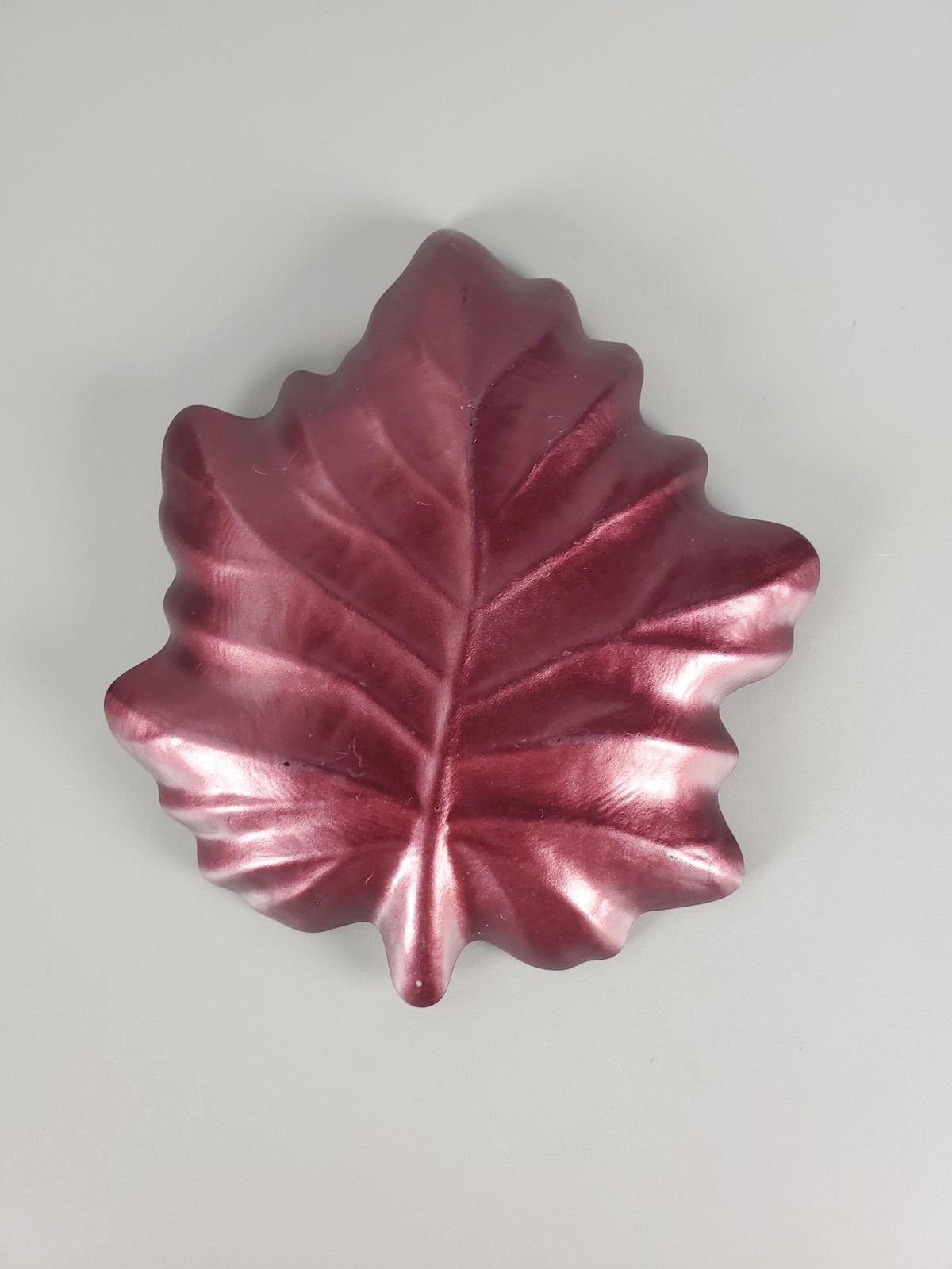 Metallic Burgundy Red Leaf Dish Trinket Bowl Decorative Plate Fall Decor 5.5″