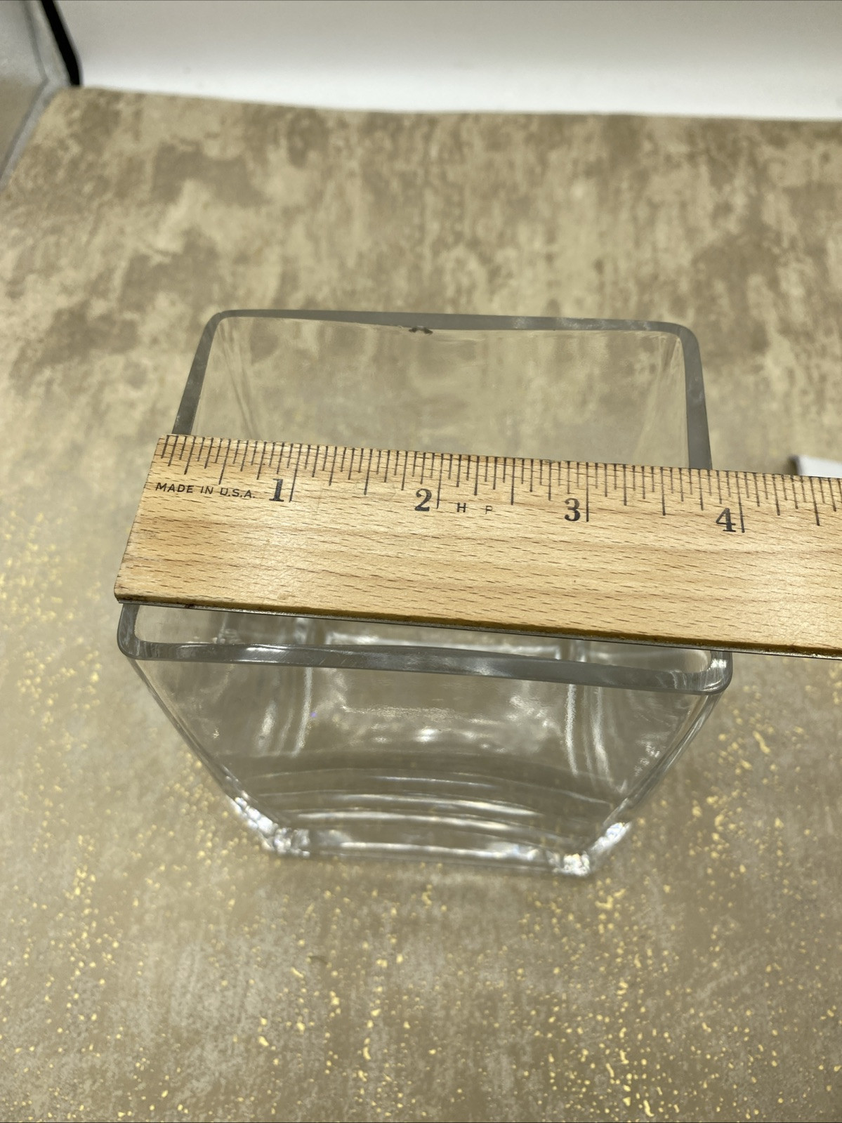 Modern Contemporary Rectangular Clear Glass Open Floral Vase 3.75”X 3”X 5.5” T