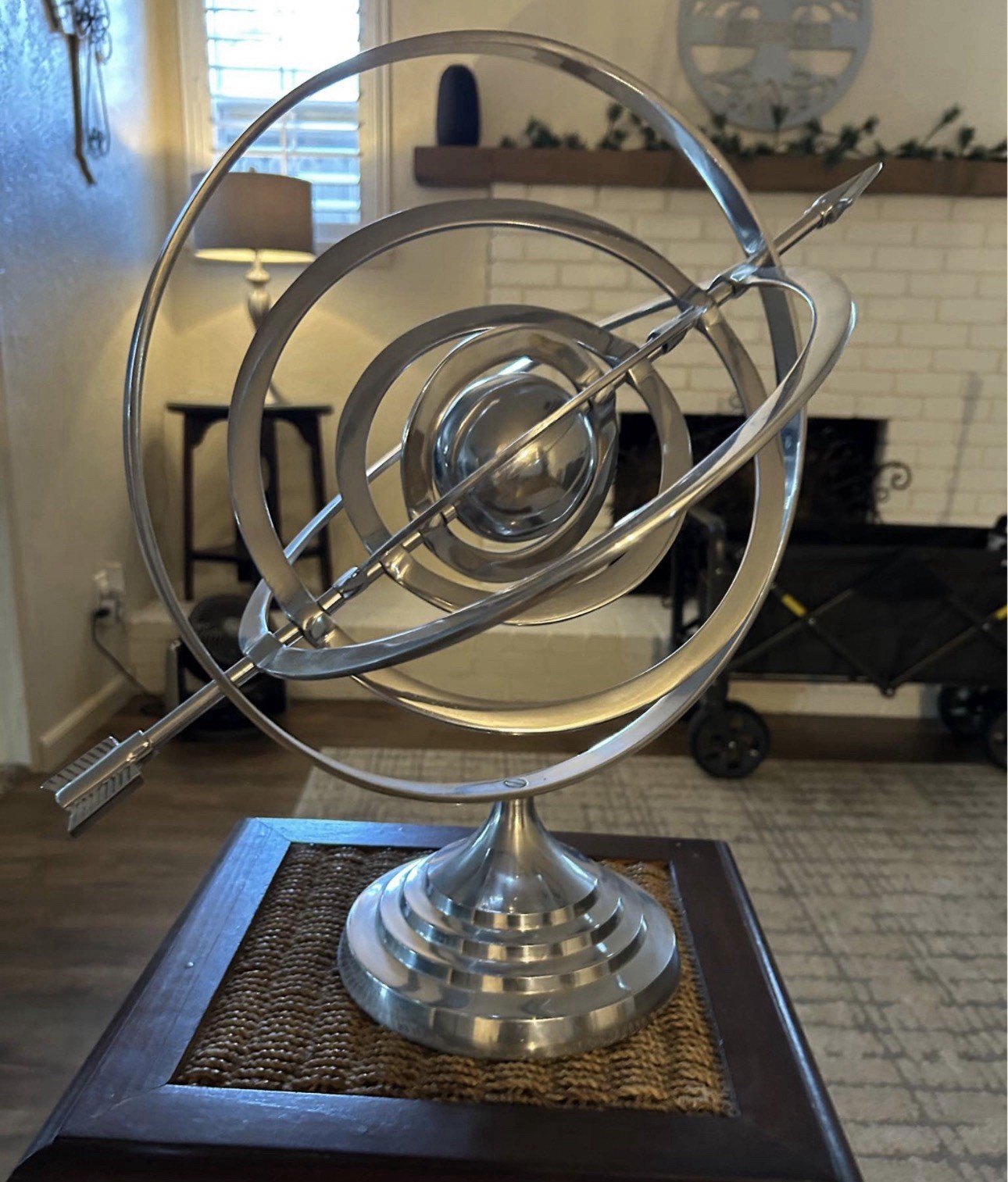 Silver Metal Armillary Sphere Rotating Tabletop Decorative Globe w/ Base