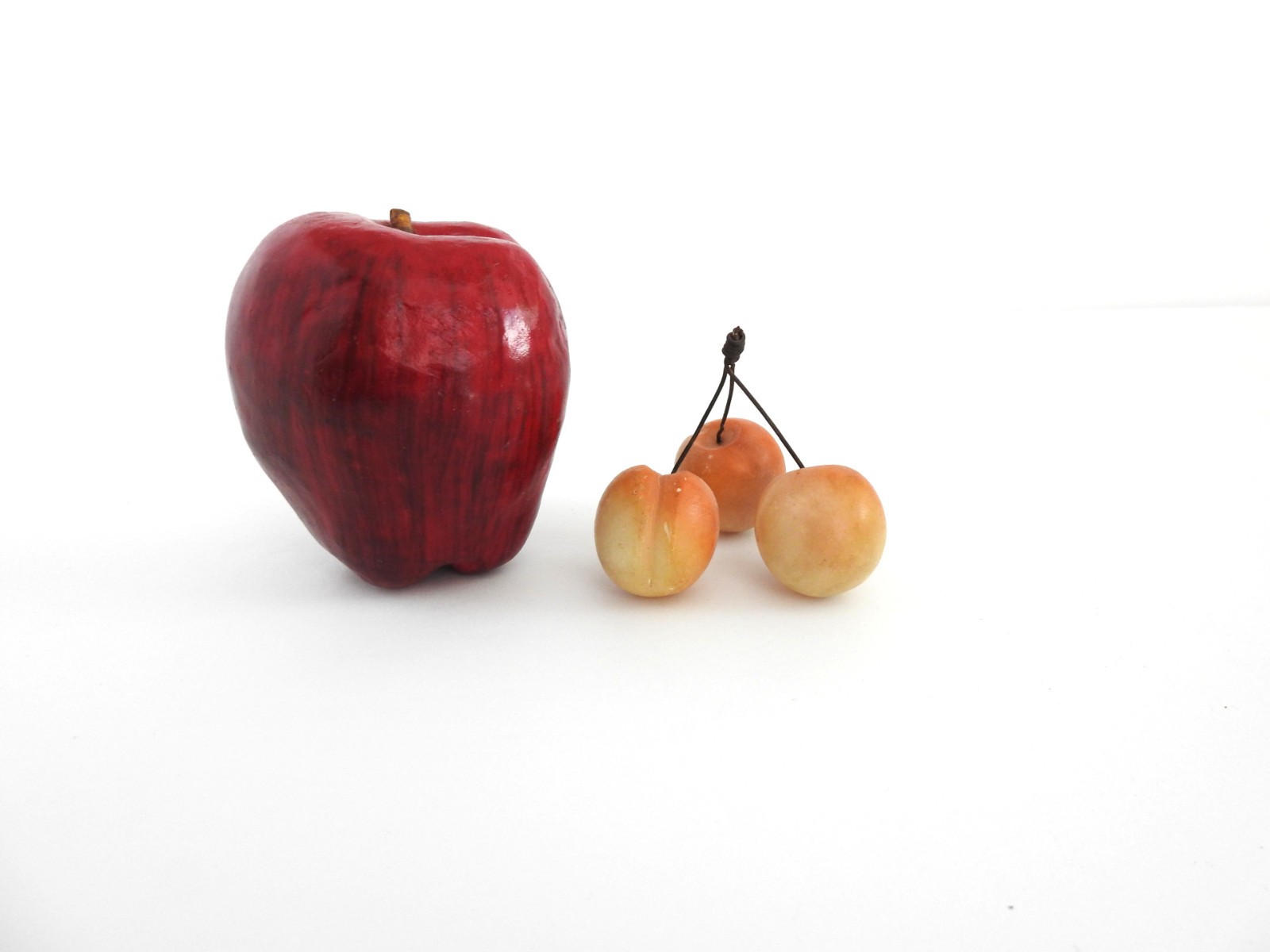 Early Italian Alabaster Stone Fruit Rainier Cherries Cluster Hand Carved 1.25″