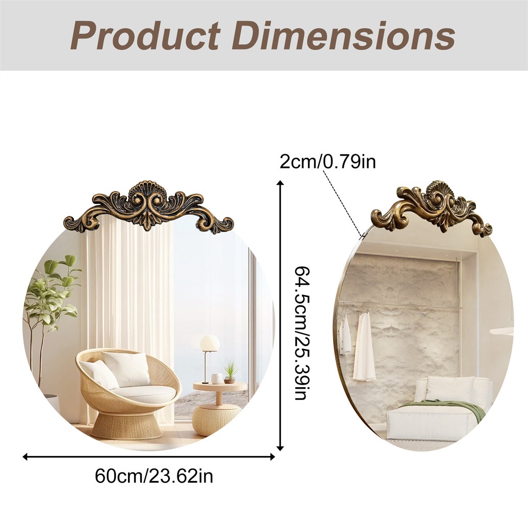 Round Frameless Wall Mirror for Bedroom Entrance Vintage Baroque Wall Mirror