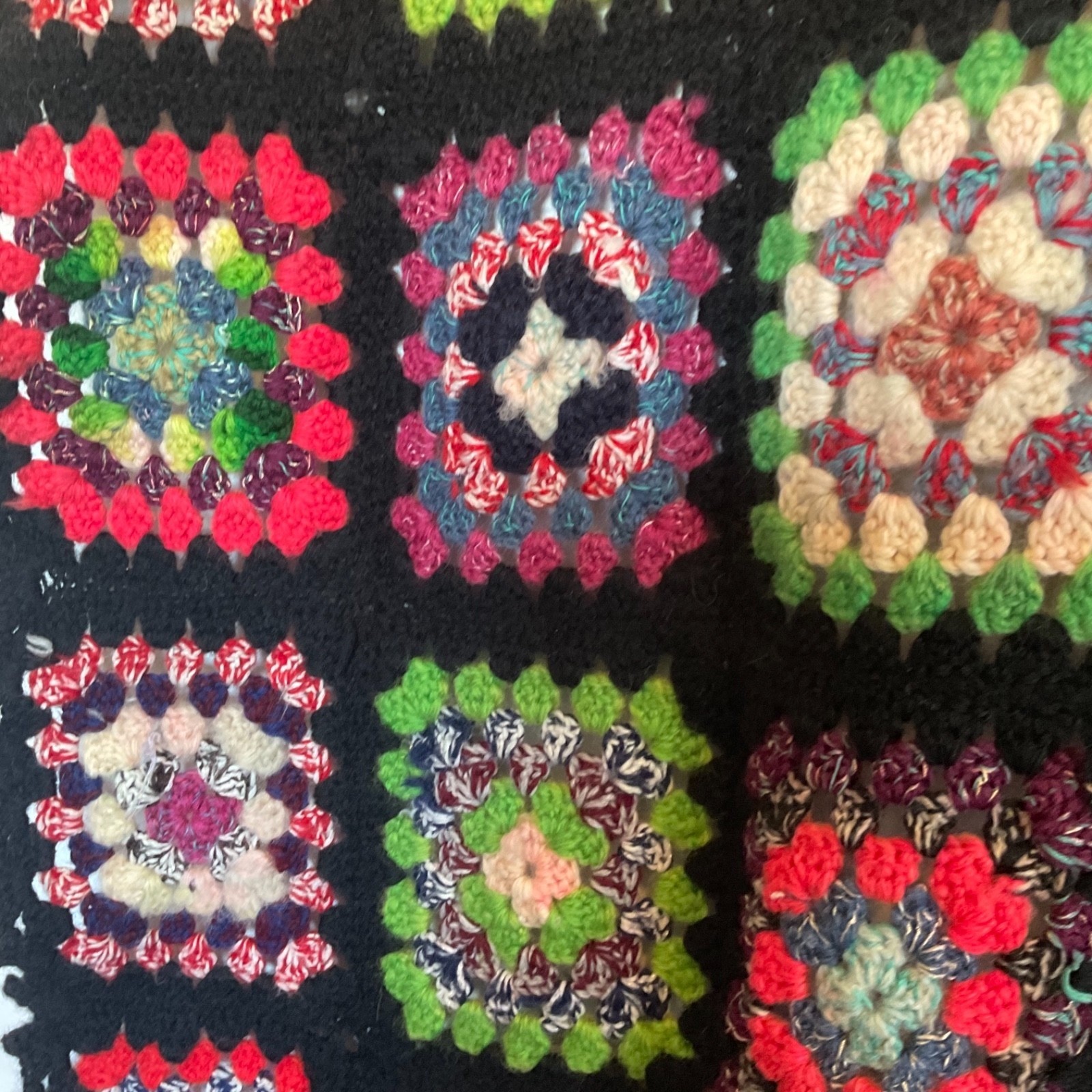 VTG Afghan Crochet Throw Blanket 46×57 Granny Square Handmade Colorful Roseanne