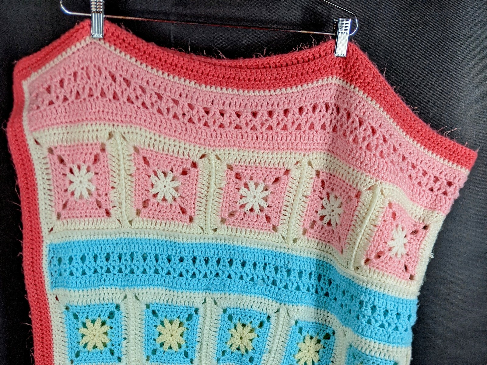 Pink White Afghan Blanket Roseanne Throw (62×54) Blue Granny Square