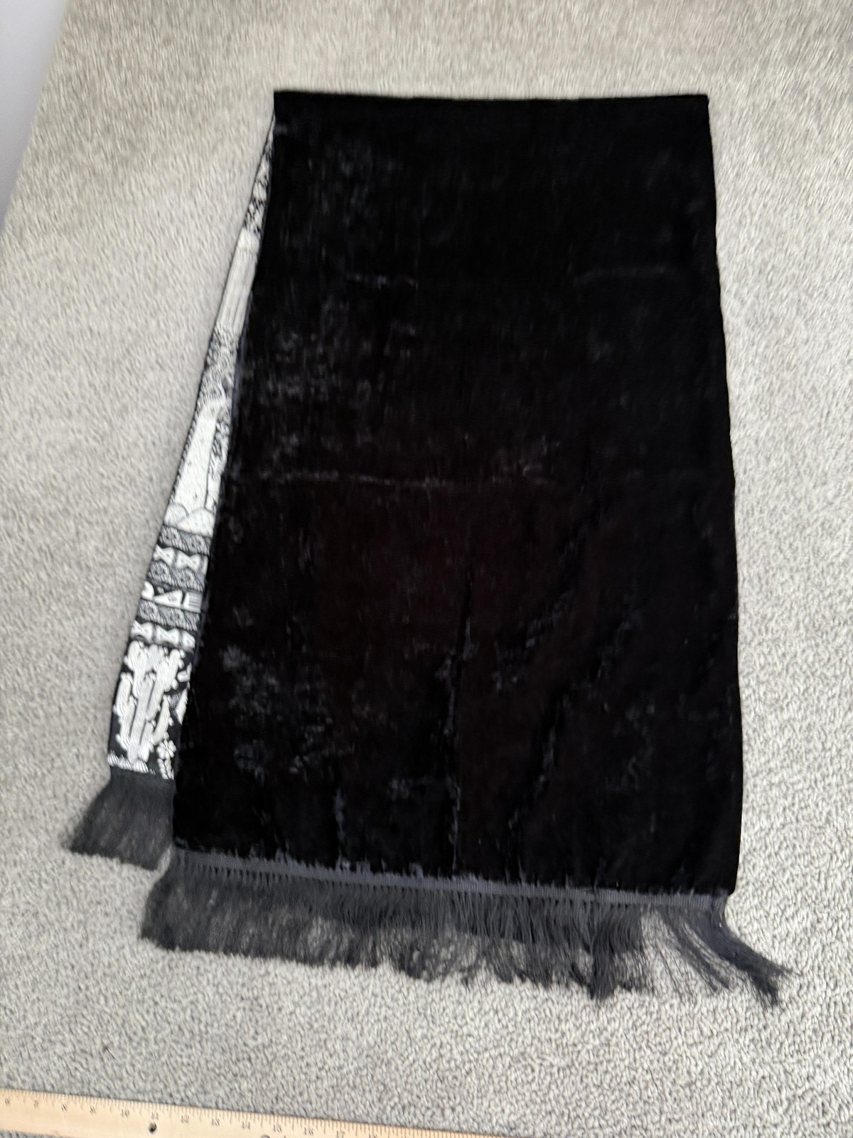 Black White Silk Wall Hanging Tapestry Ethnic Folk Art Village Scene Decor