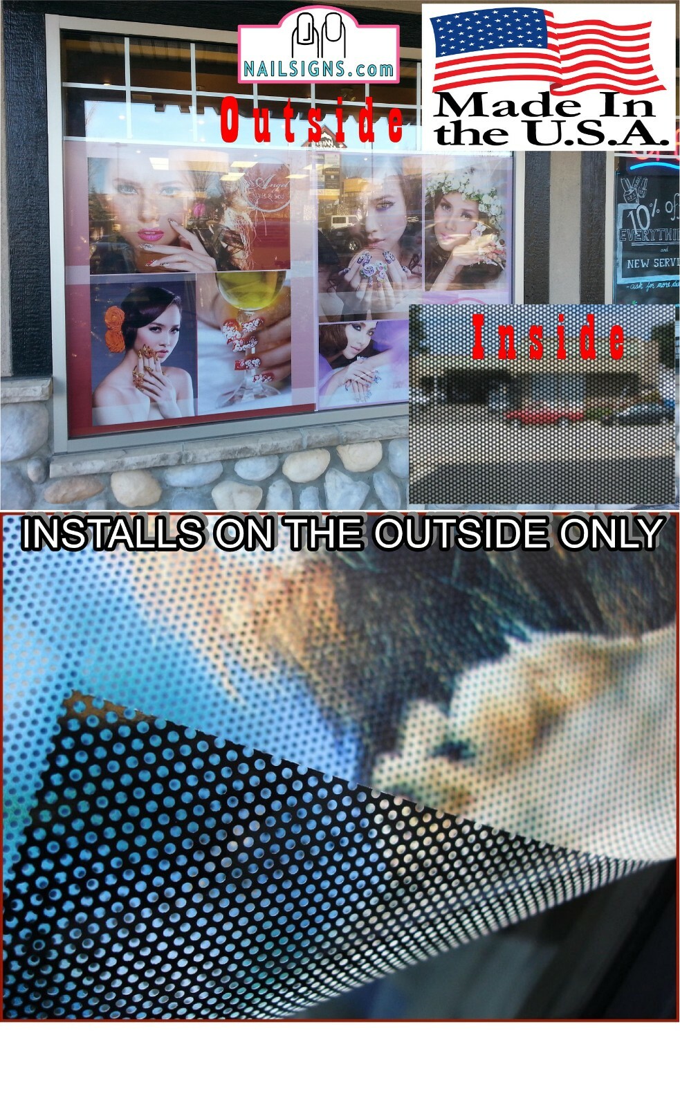 Hair Salon 29 Perforated Mesh See-Through Window Vinyl Beauty ad Sign Horizontal