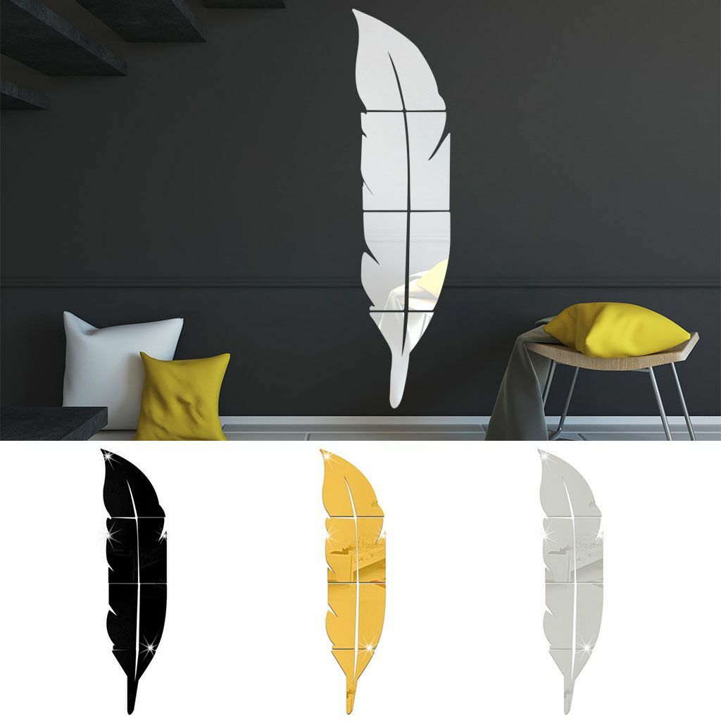 3D DIY Removable Feather Mirror Home Room Decal Vinyl Art Stickers Wall Decor US