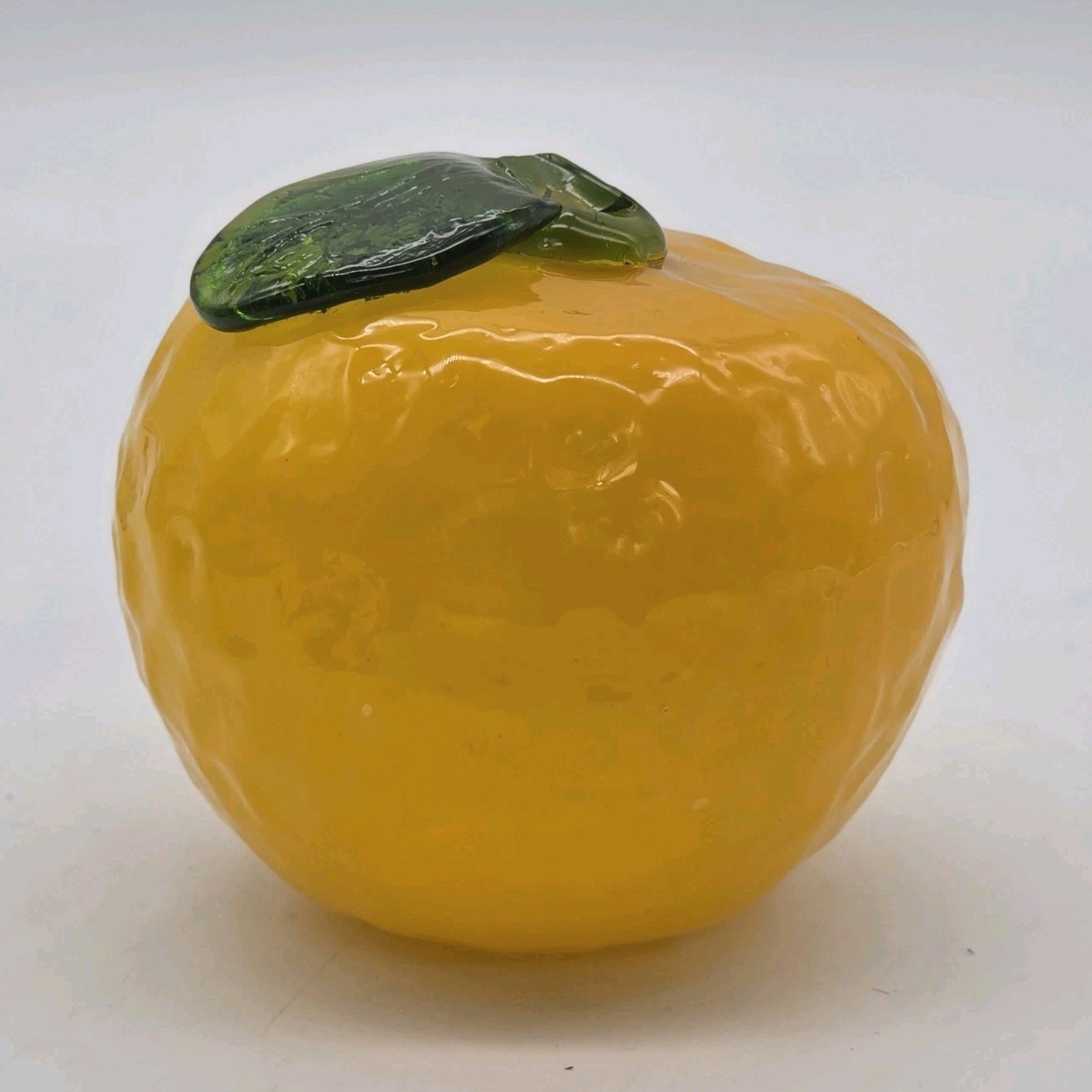 Hand Blown Art Glass Orange Fruit Textured Figurine Decor 3″ Tall x 3.5″ Wide