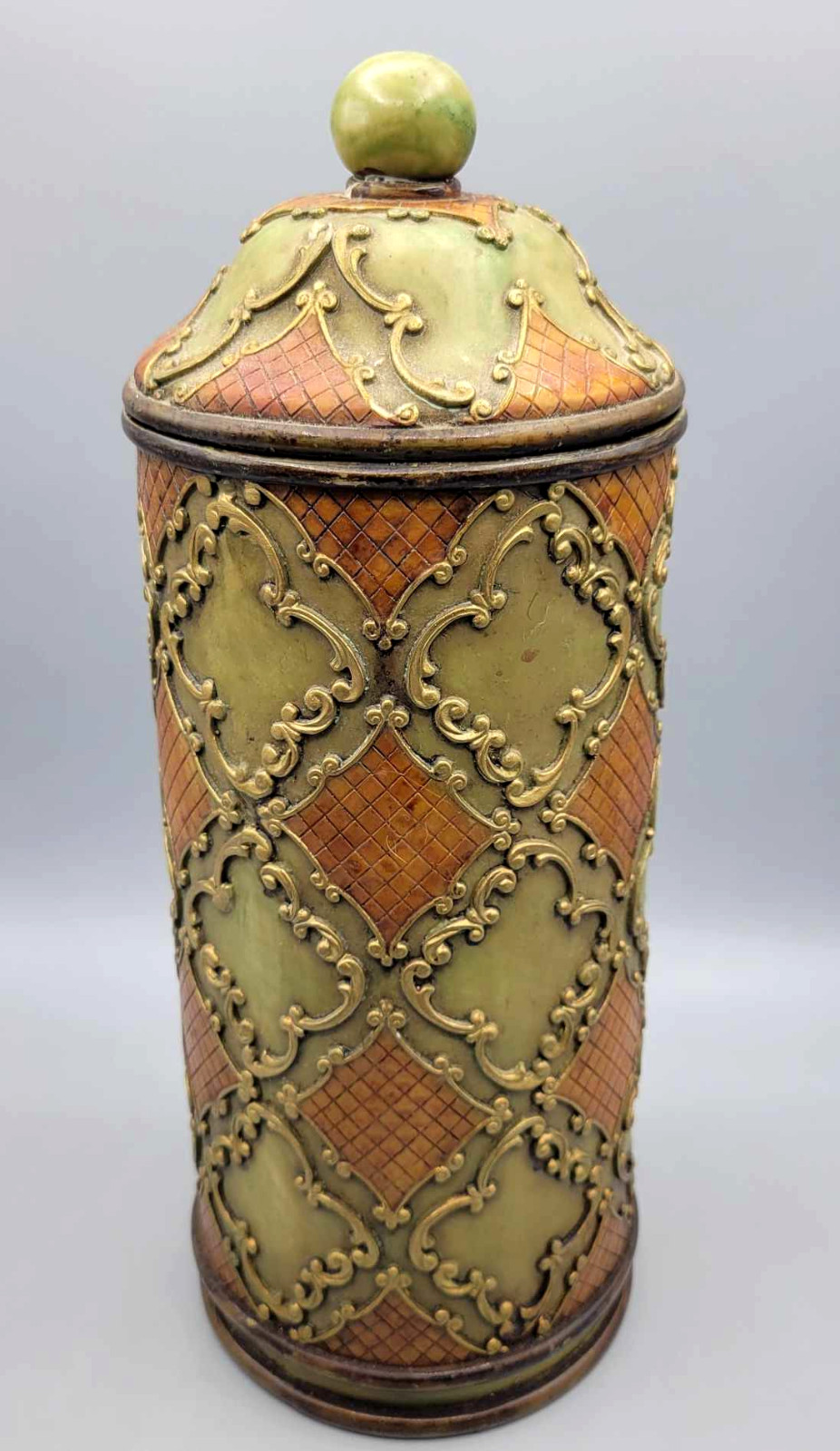 Decorative Vintage Resin Lidded Jar Container with Lid Multicolor Brown Green