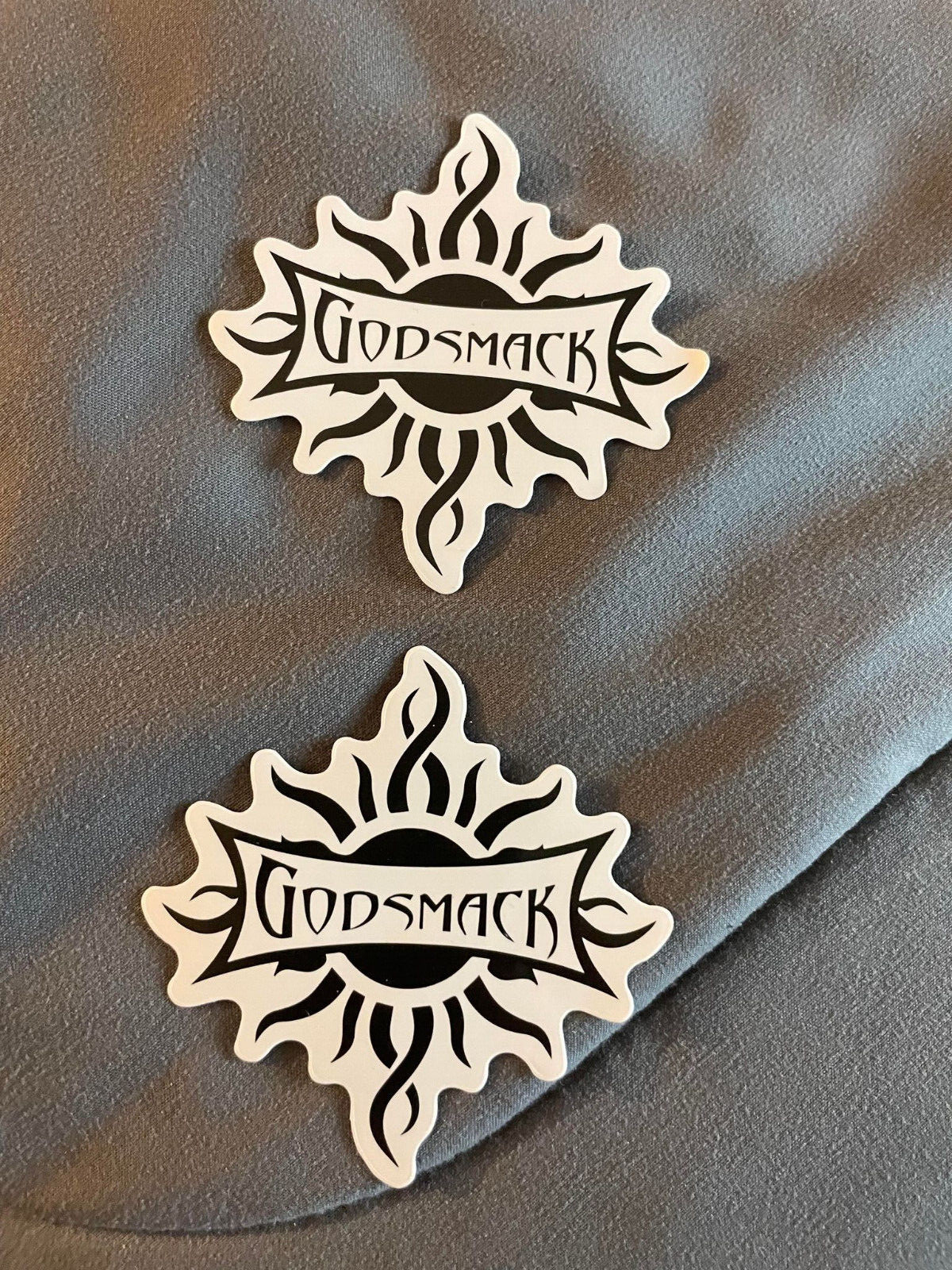 Lot (2) GODSMACK 2 1/2″ x 2 1/2″ Band Logo STICKERS Black White FAST FREE SHIP!