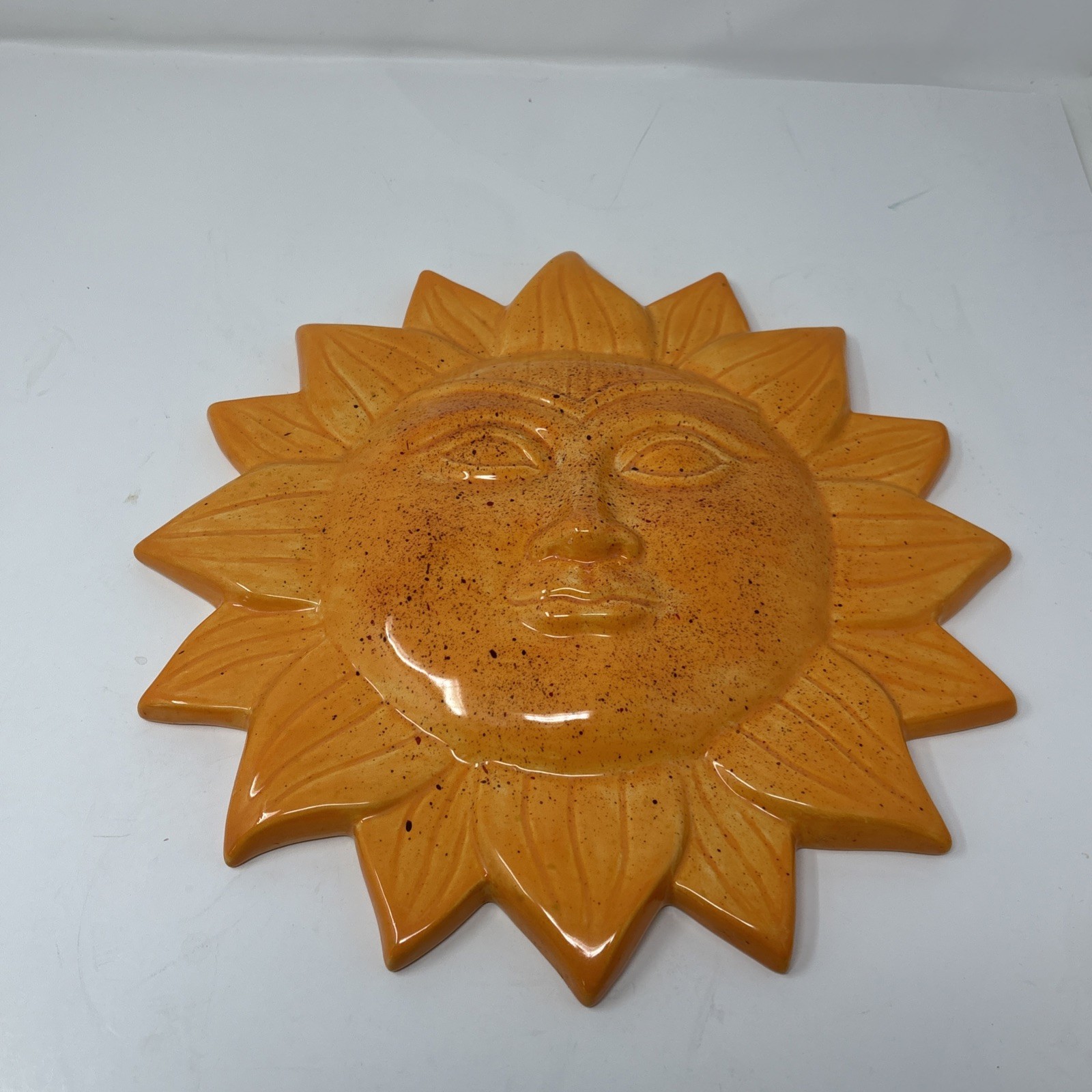 12” Hand Painted Ceramic Sun Face Wall Plaque – Signed Artist Pottery Celestial