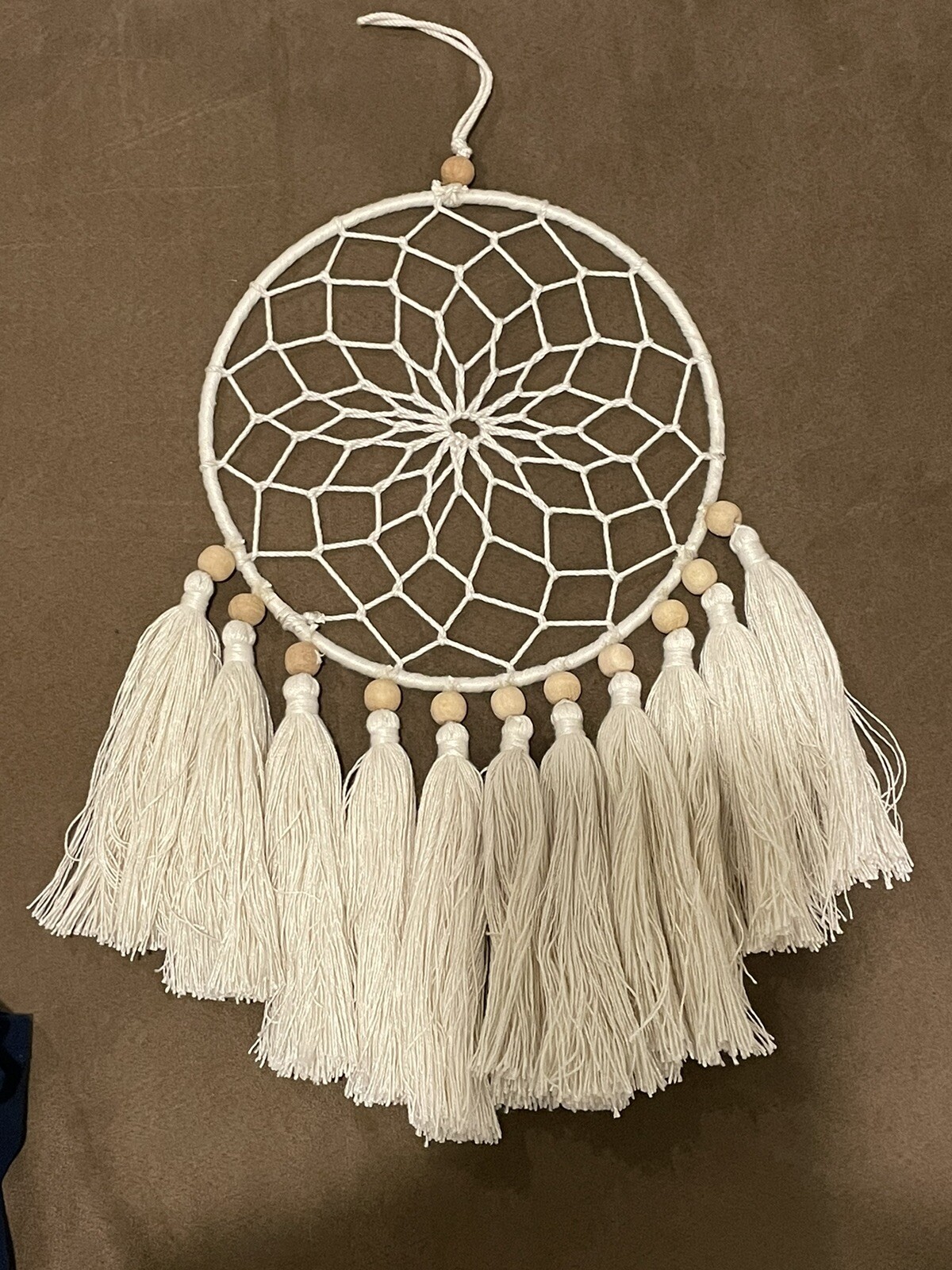 Boho Macrame Dream Catcher Wall Hanging 8” Diameter, 15 inches long with tassels