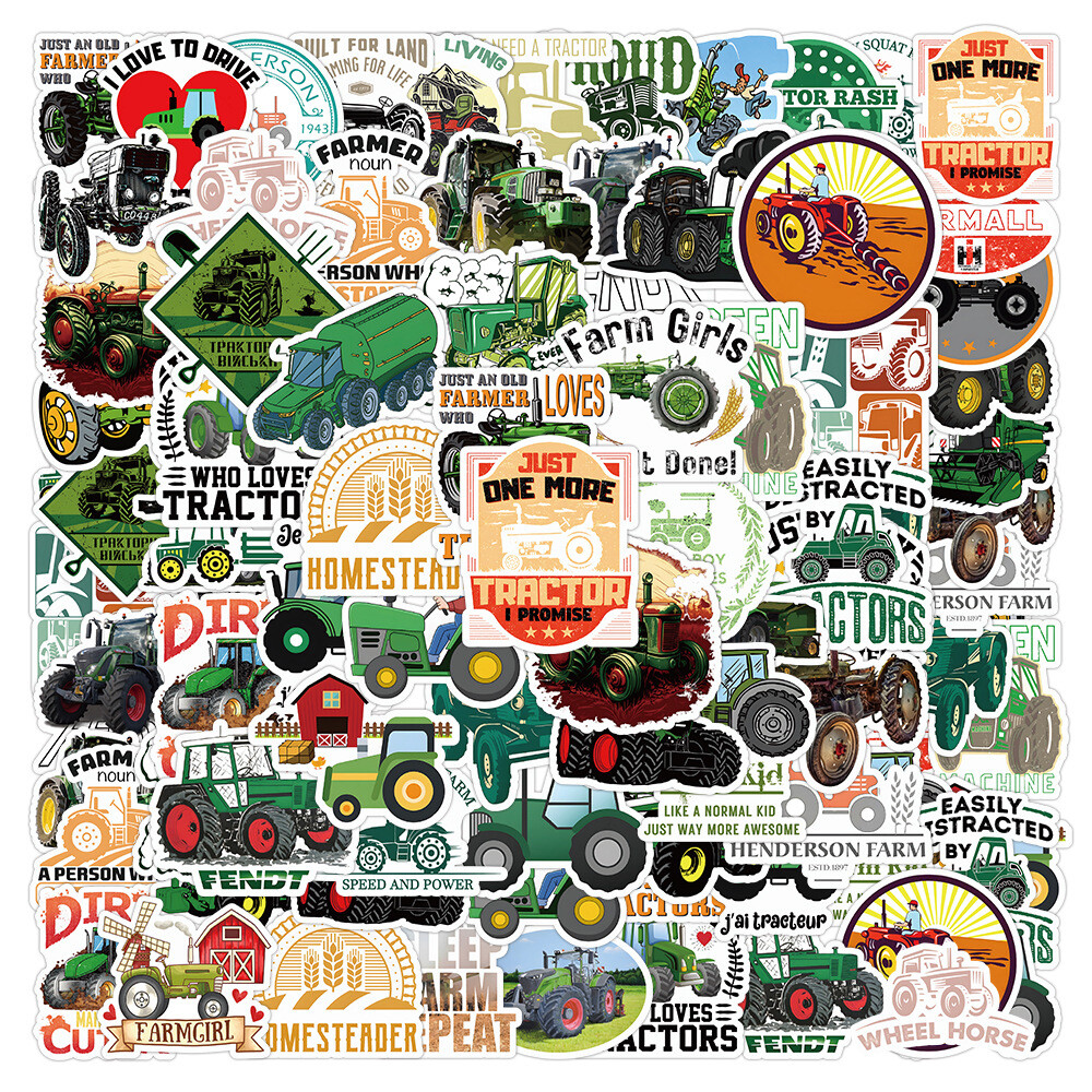 100Pcs Tractor Cartoon Sticker for Adults Teens Girls Scrapbooking Water Bottles