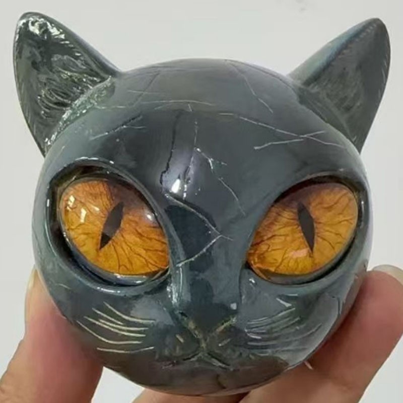 Luxury Black Cat Stone Sculpture Resin Office Desk Ornament Elegant Home Decor