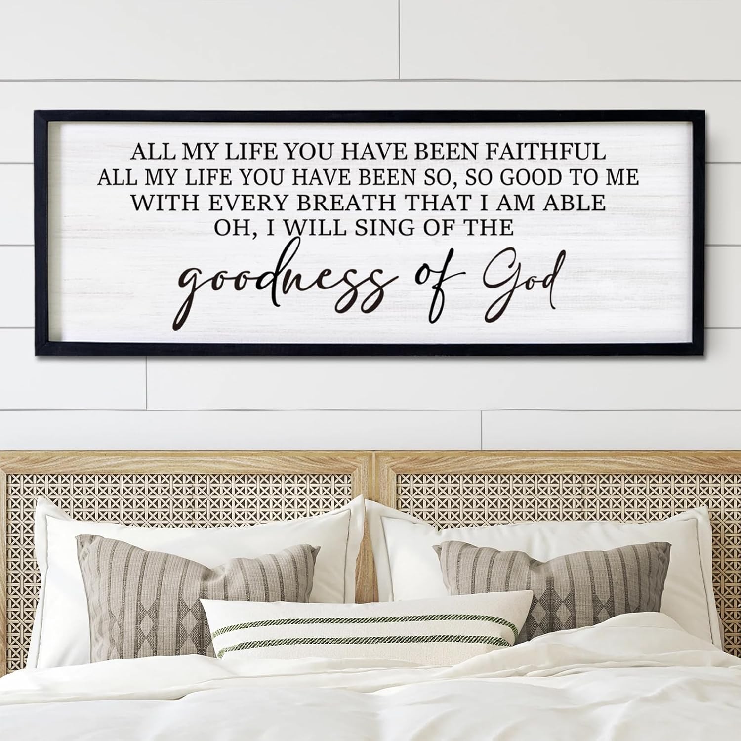 Goodness of God Framed Wall Art, 40”×15” Positive Religious Black Bible Ver…