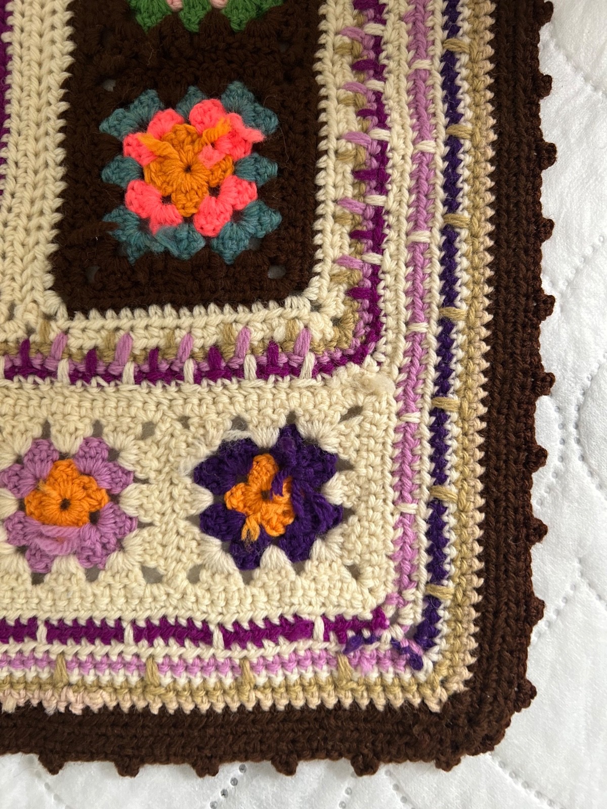 Vintage Granny Square Afghan Colorful Baby Blanket Chair Throw 42”x 31.5”