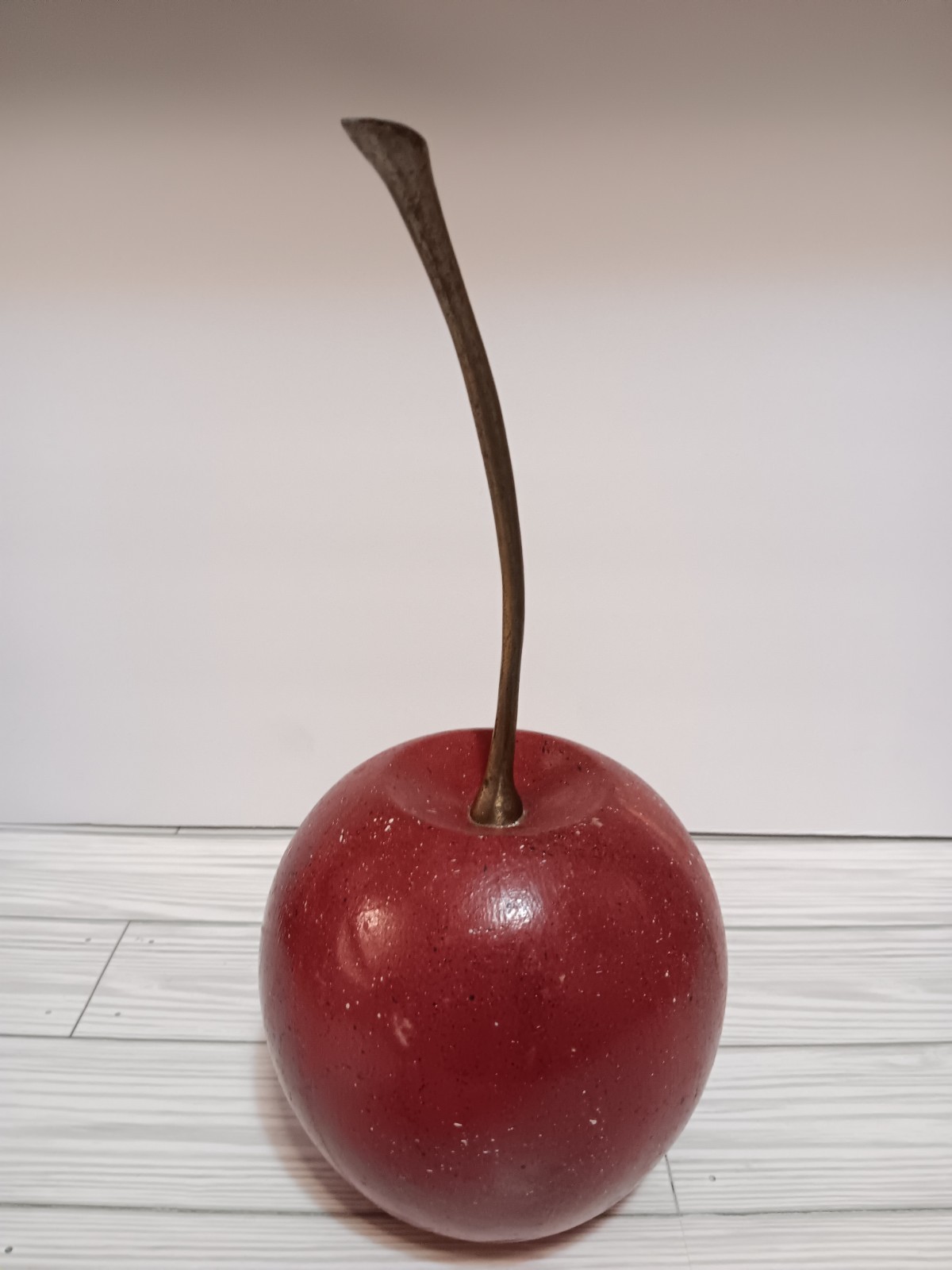 Stemmed Cherry 11.5″ Decorative Table Sculpture Artistic Wood w/ Gold Metal Stem