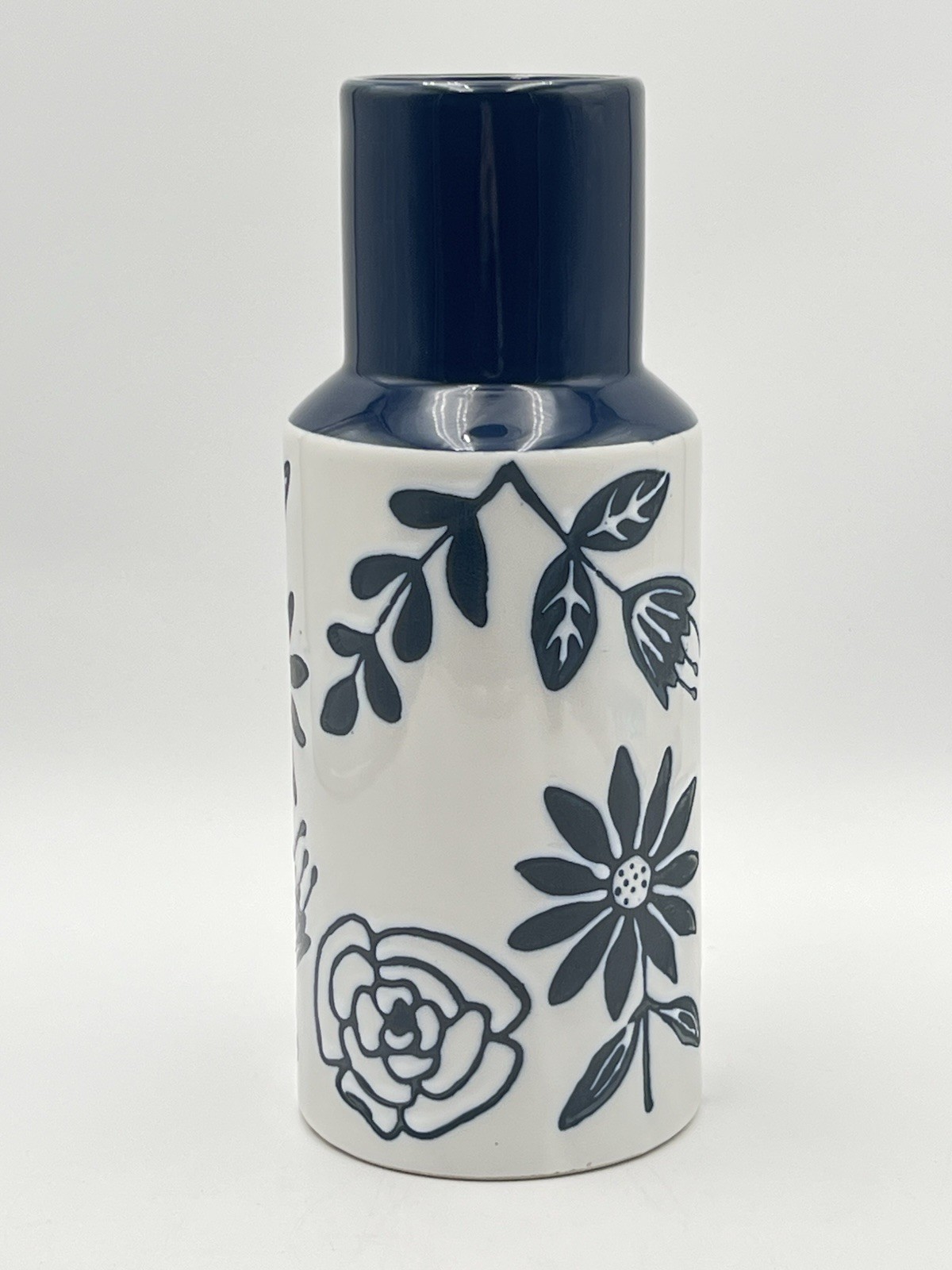 Blue Ceramic Handmade Floral Decorative Vase 12”T X 5”D Glossy & Matte EUC