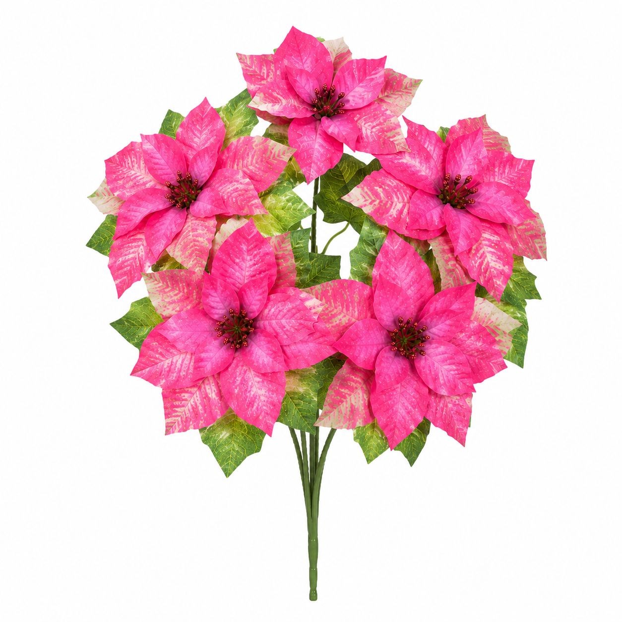 Pink Poinsettia Bush Faux Christmas Flowers Holiday Floral Bush Artificial Poins