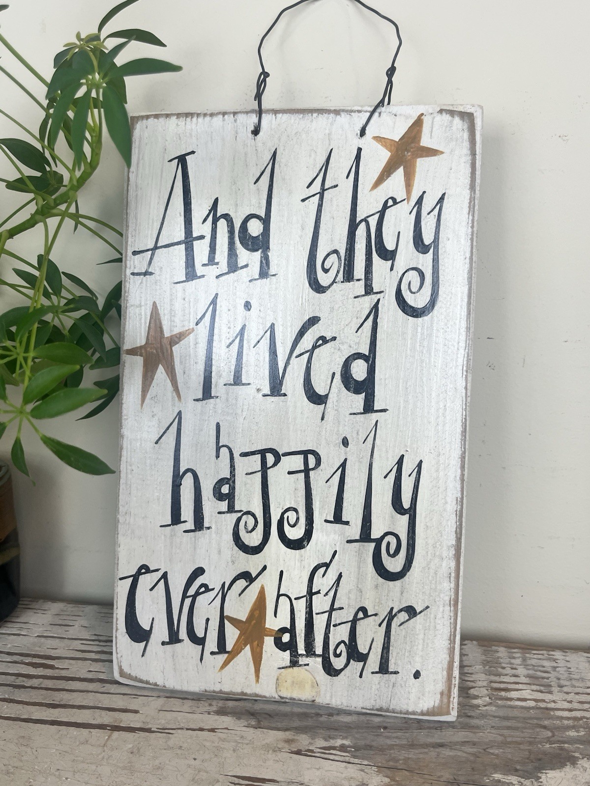 Vintage 1990’s Hand Painted Sign “They Lived Happily Ever After” Wooden Sign✨