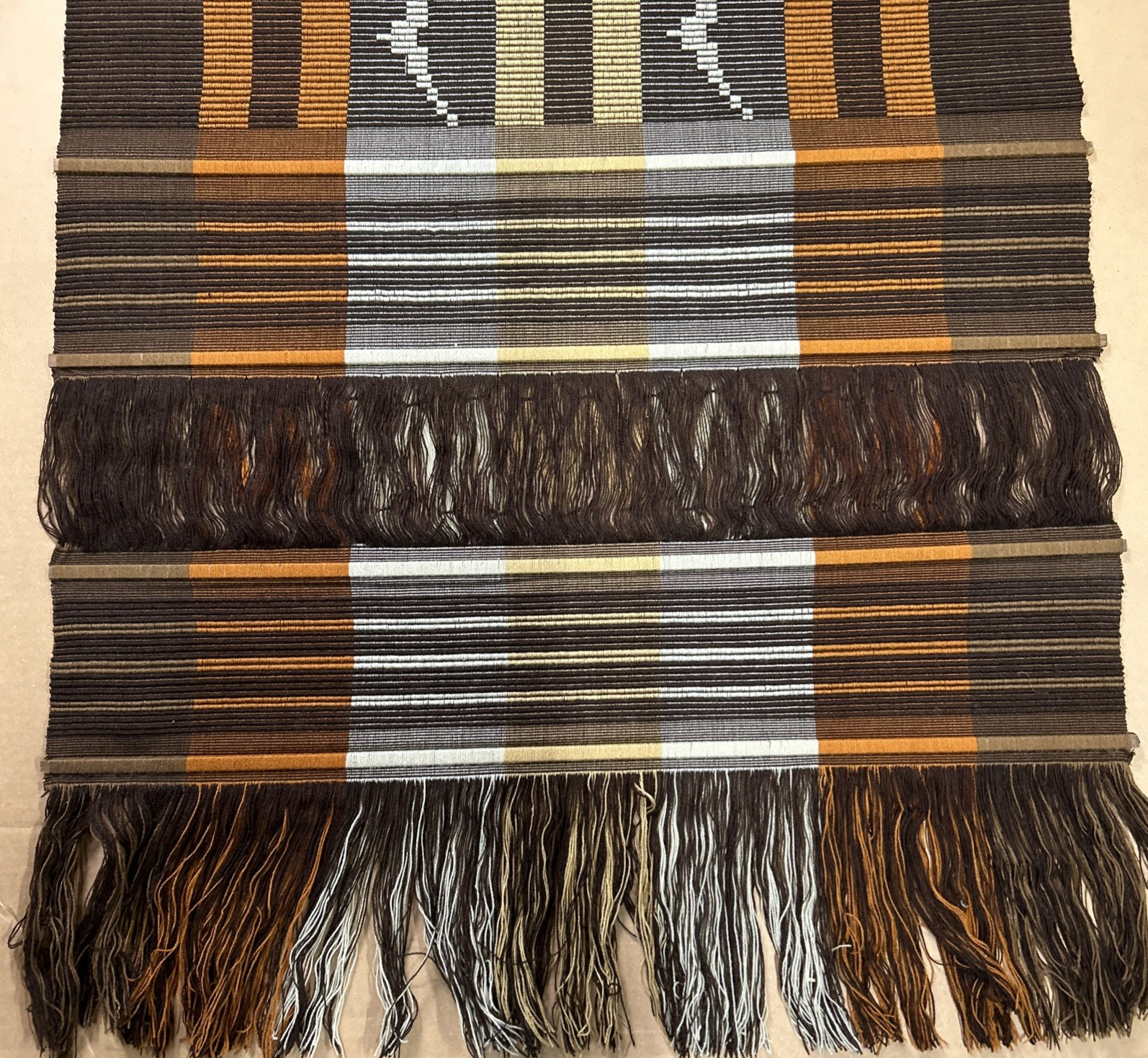 Woven Yarn Wall Hanging Tapestry Geometric Stripes Fringe 46.5”x28”