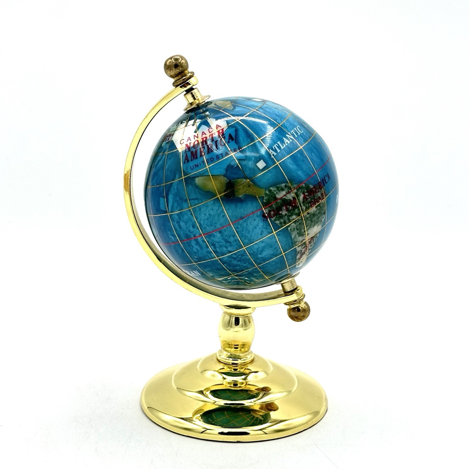 World Globe Table Top Rotating Gemstone Light Blue Lapis 5 1/2” X 3” Desktop