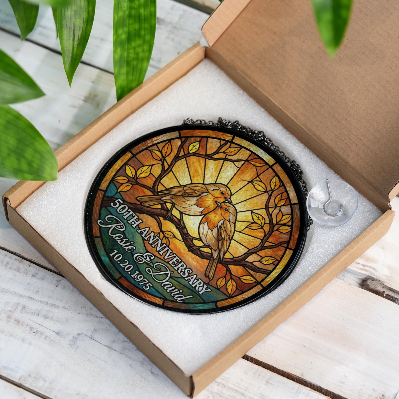 Personalized 50th Golden Anniversary Stained Glass Suncatcher Gift For Parents
