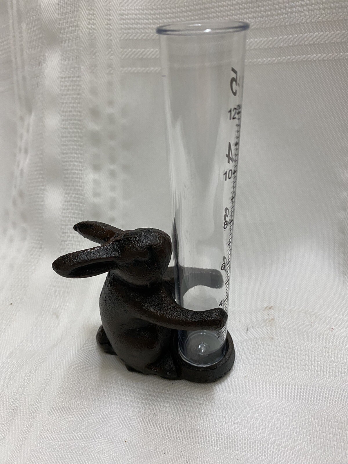 Cast Iron BUNNY Garden Statue Yard Art Home Ranch Decor RABBIT Rain Gauge