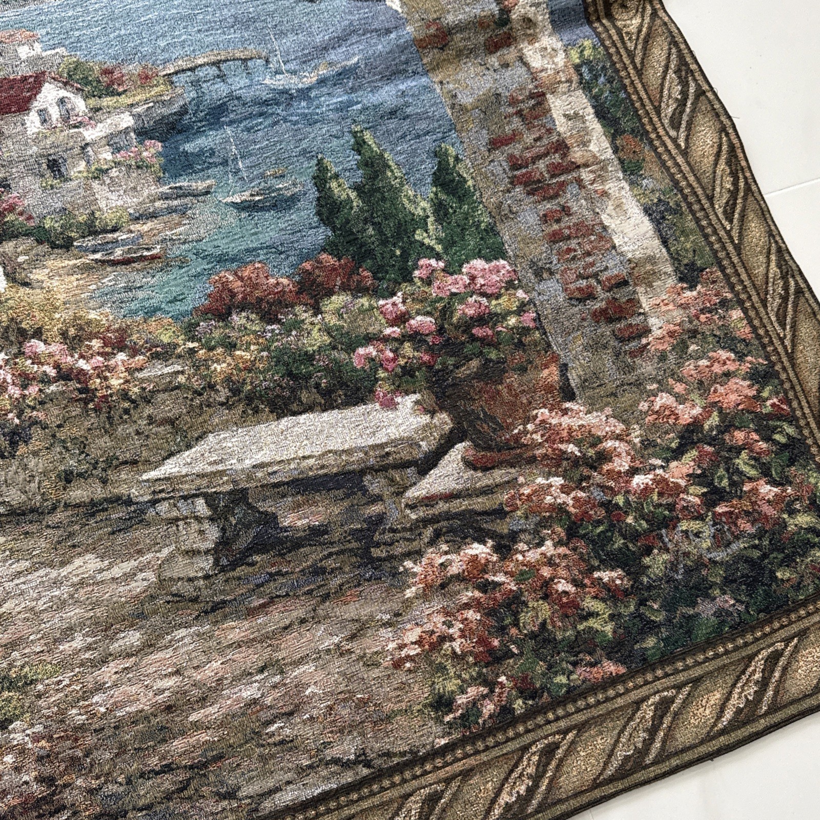 Mediterranean Renaissance Tapestry 51×52 Wall Art Hanging Garden Italian Villa