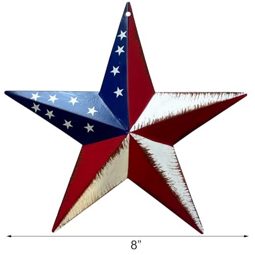 Rainbow Handcrafts Rustic Metal 3D Barn Star Patriotic Wall 8in Multicolor