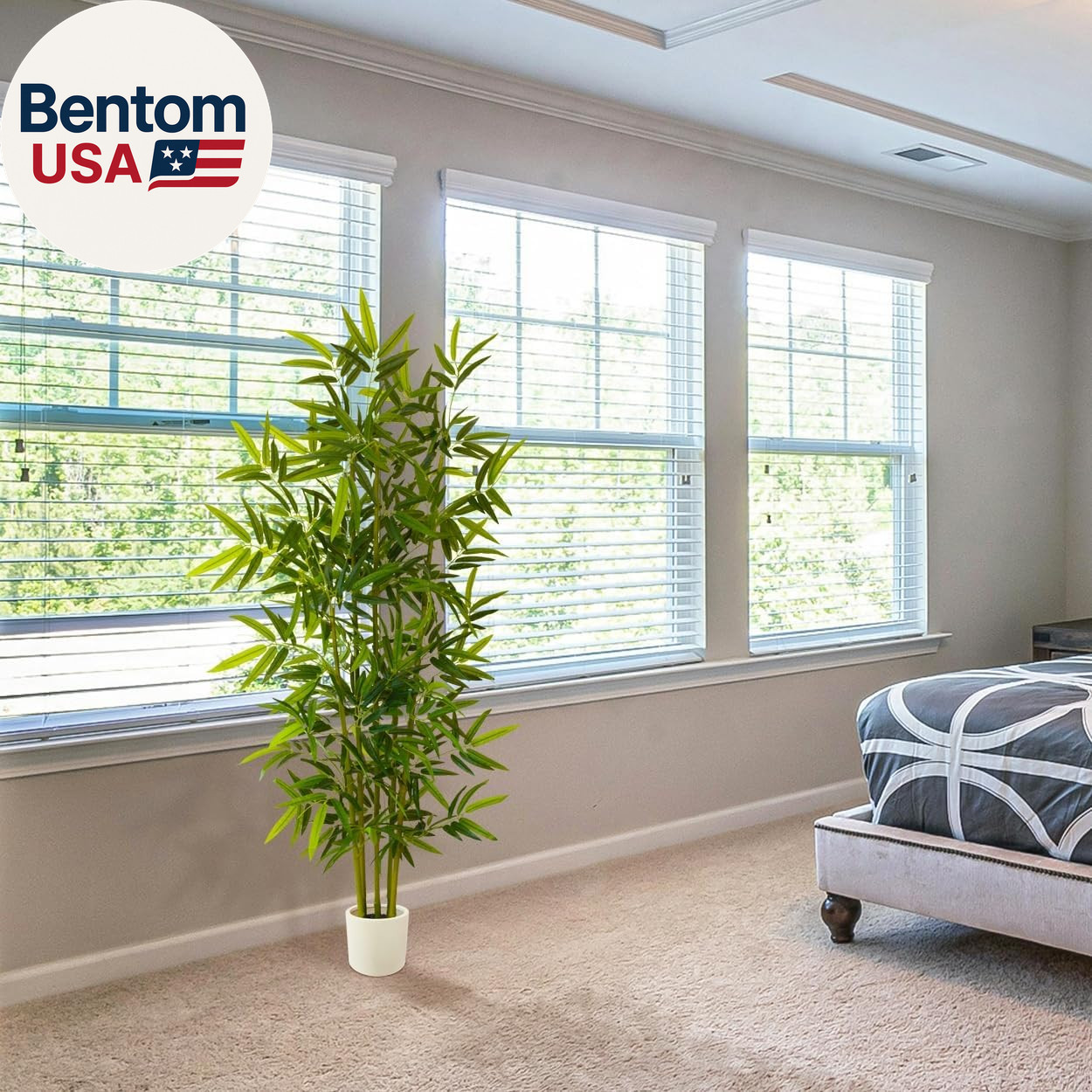 Artificial Bamboo Tree, 6Ft Tall Fake Bamboo Plant with White Planter, Faux Tree