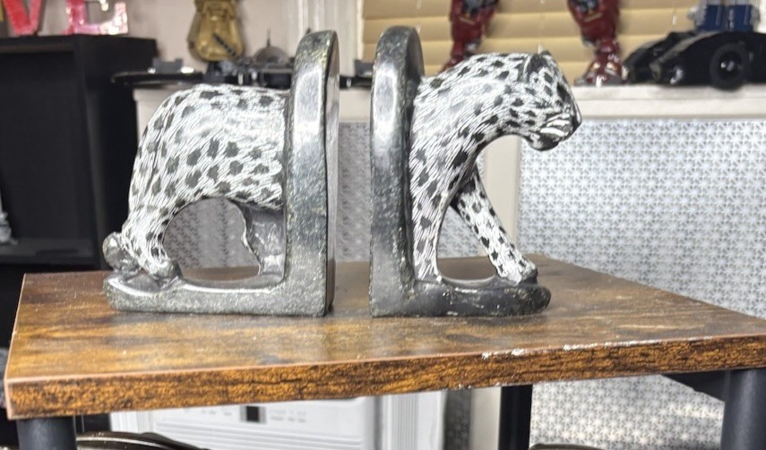 Pair of Vintage African Heavy Stone Cheetah Bookends Hand Carved 9in 3.25lb