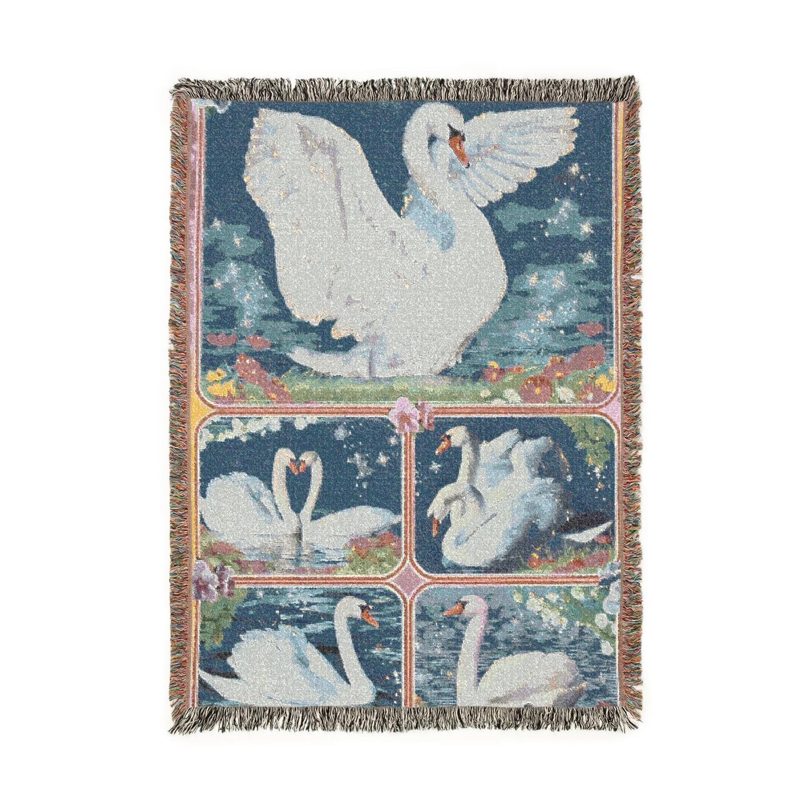 russian swan stickers woven tapestry blanket [52by37]