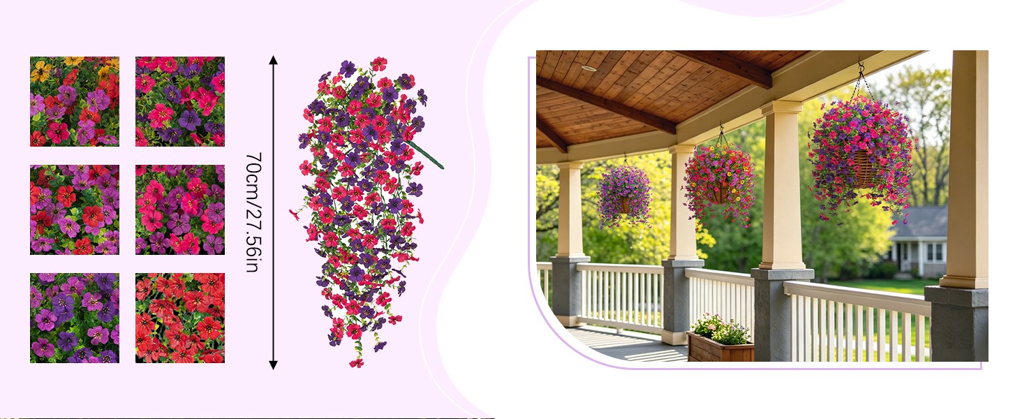 Fake Artificial Hanging Flowers for Outdoors Decoration, 2 PCS Faux UV Resistant