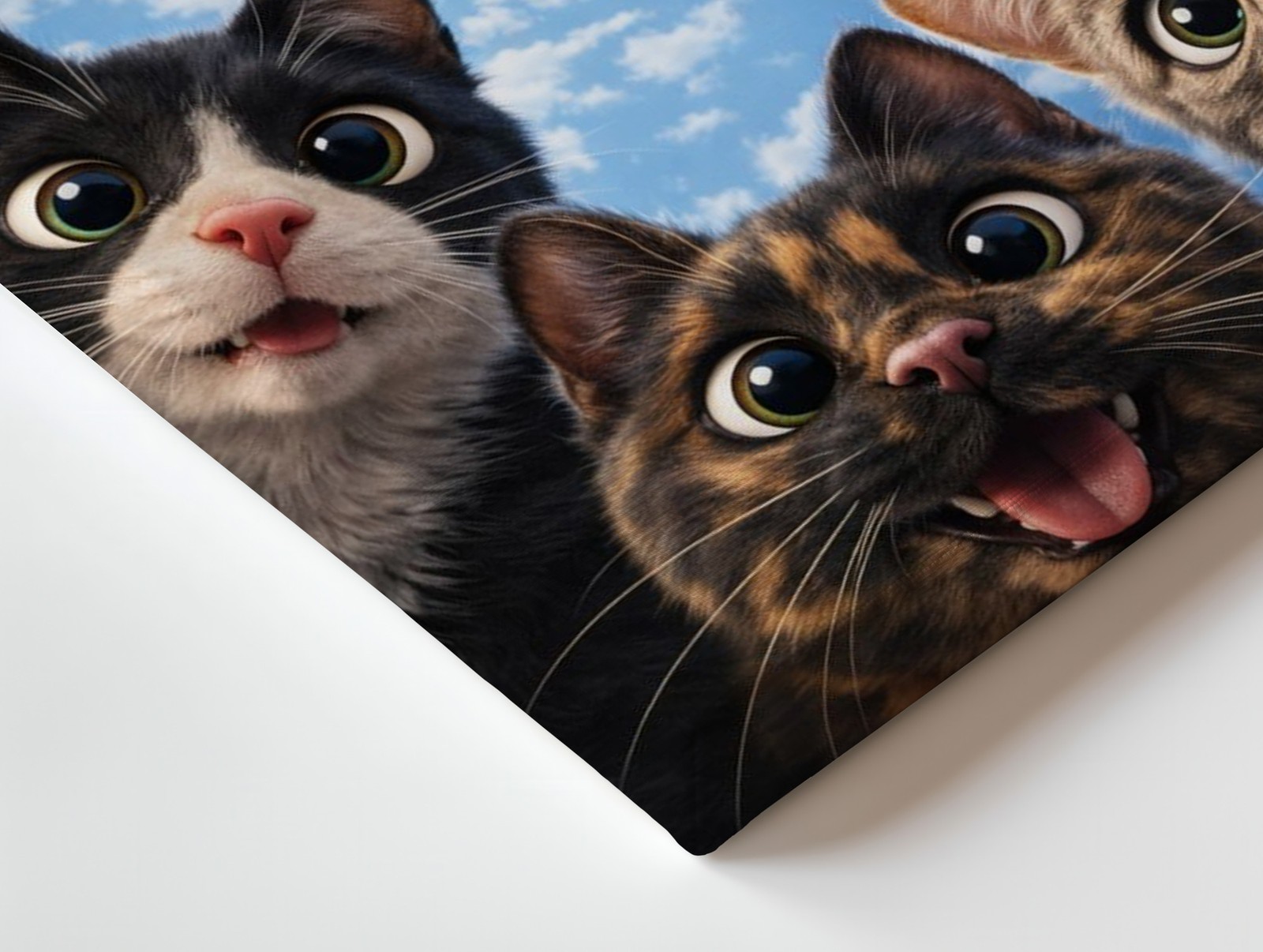 Cute Cats Canvas Wall Art Blue Sky Kitty Faces Whimsical Animal Decor Print