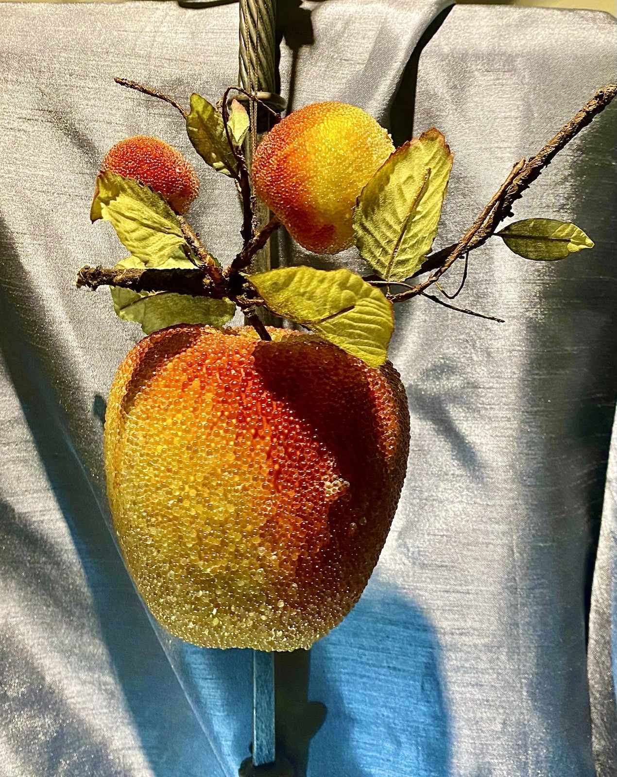 X-Large Beaded, Sugared Fruit Apple Bunch/Branch Fruit Ornament, Display 10”x9”